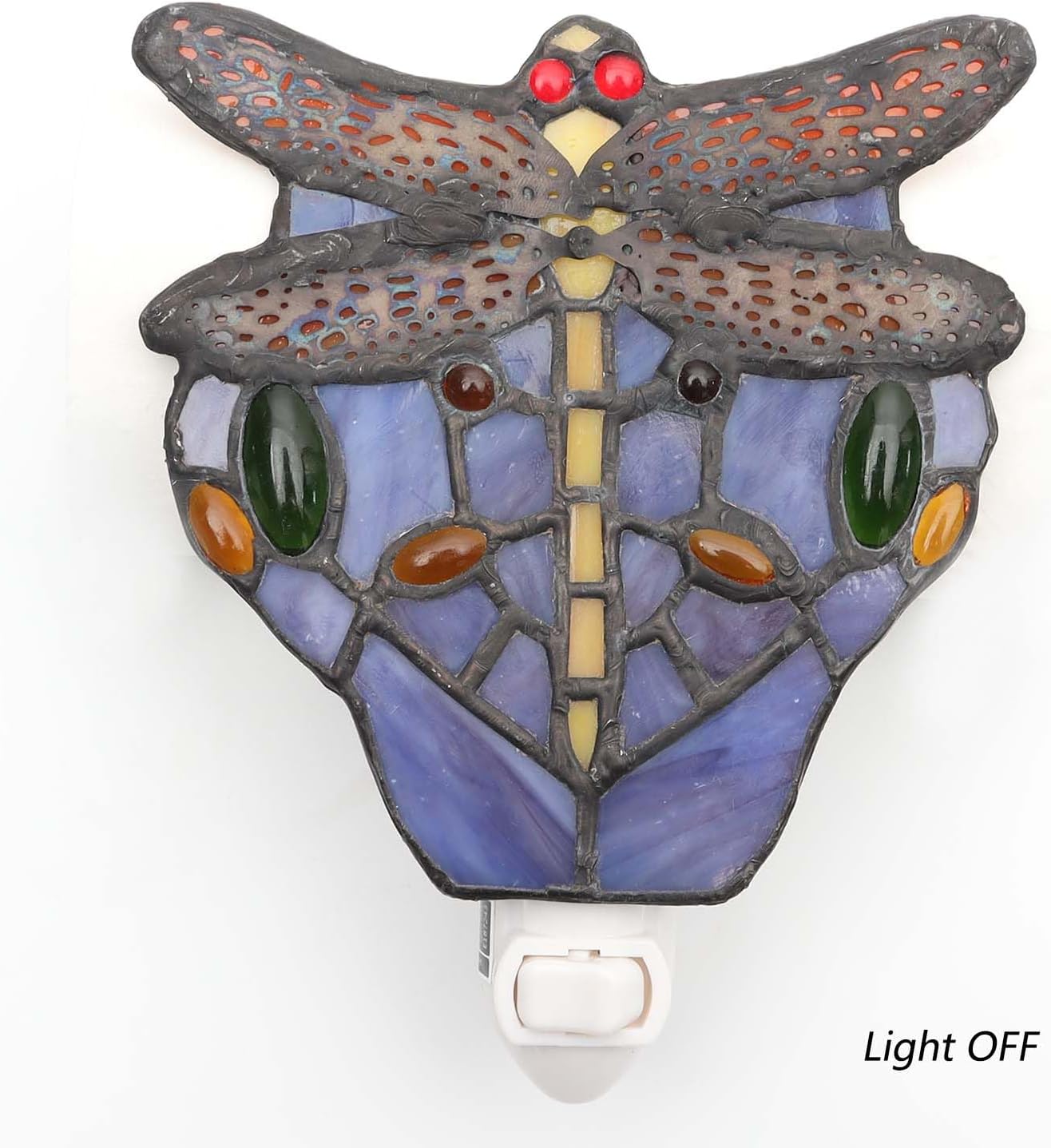 Bieye L10931 Tiffany Style Stained Glass Dragonfly Wall Lamp with Plug-in Night Light Socket for Home Decor (Blue)