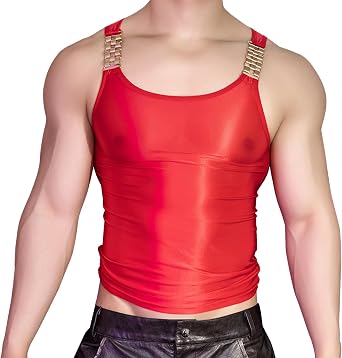 Glossy Mens Sleeveless Vest Sports Workout Tank Top Undershirt Sexy Sheer Shirt