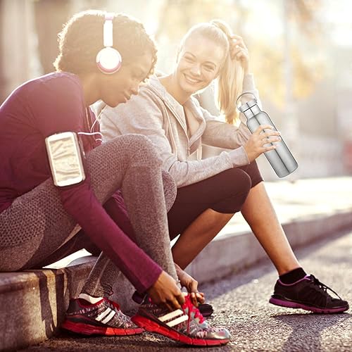 Miniatura 6 de Neihepal Botellas de agua de acero inoxidable plateado, botella de viaje de doble pared con aislamiento al vacío de 20 onzas (590 ml) con tapa a