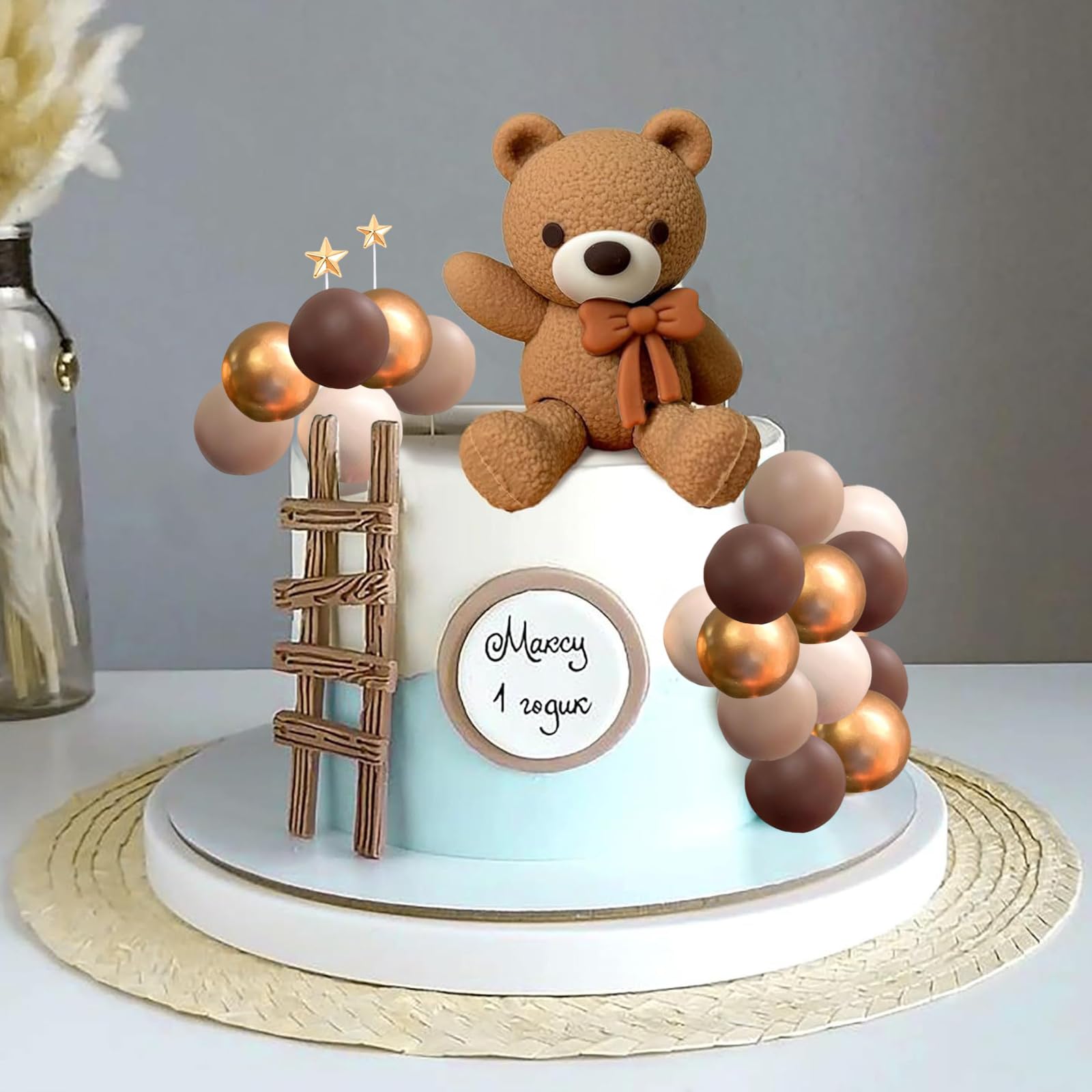 Bear Cake Decoration, 26pcs Beige Brown Balls Cake Decoration, Luxury Baby Shower, Topper Boho Cake - Image 3