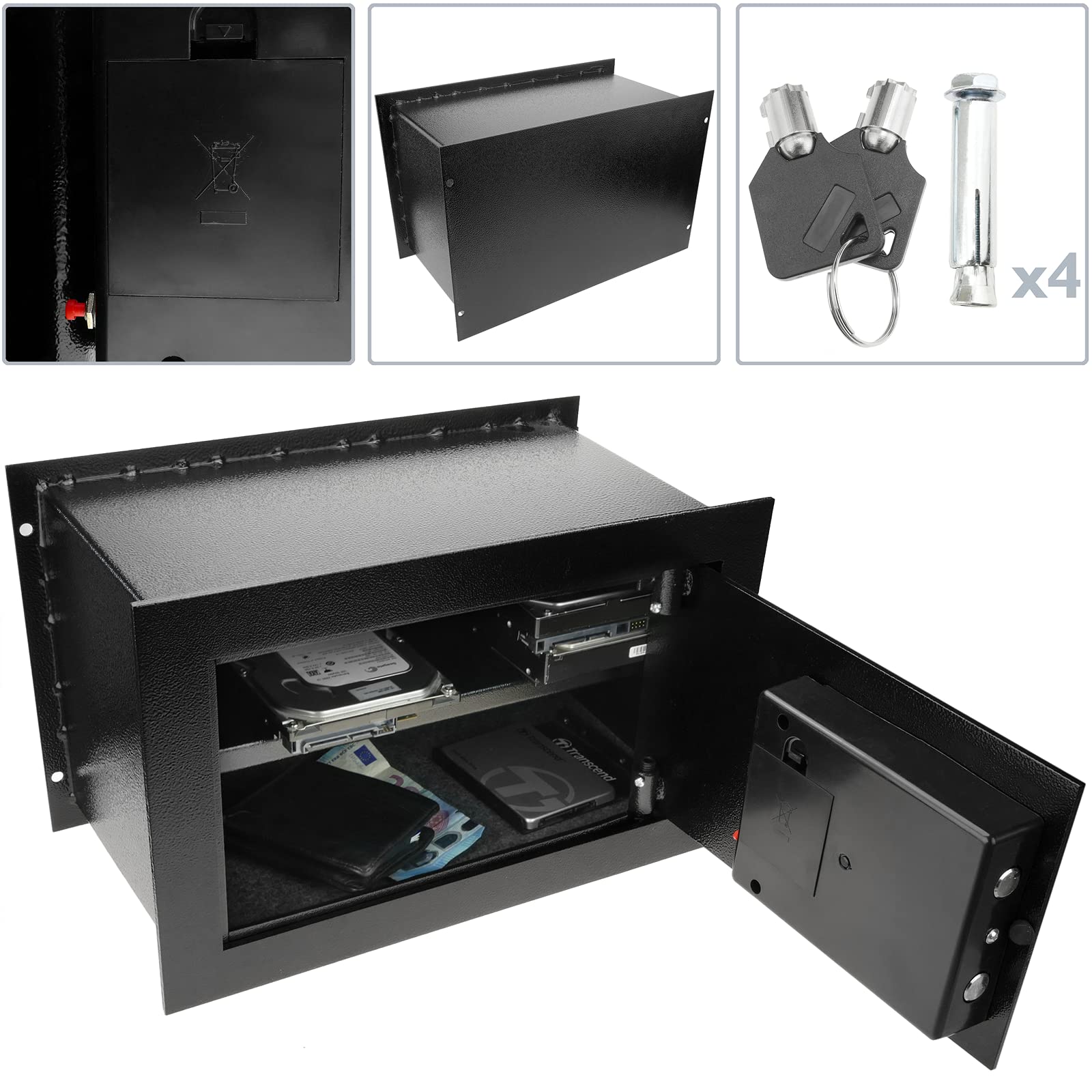PrimeMatik - Caja Fuerte de Seguridad empotrada con código electrónico Digital 36x19x23cm Negra