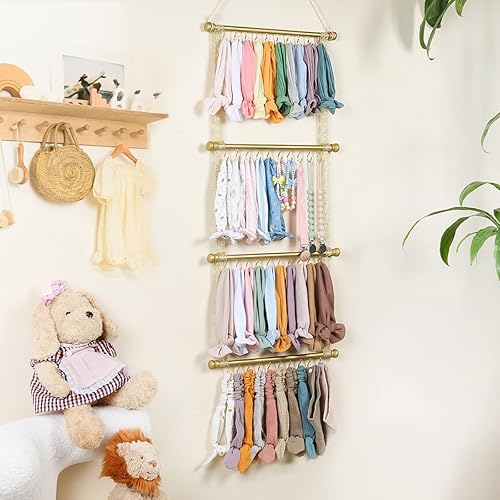 Miniatura 7 de POVETIRE Organizador de diadema para bebé niña, diademas doradas para bebé, accesorios para el cabello, organizador de almacenamiento para colgar en