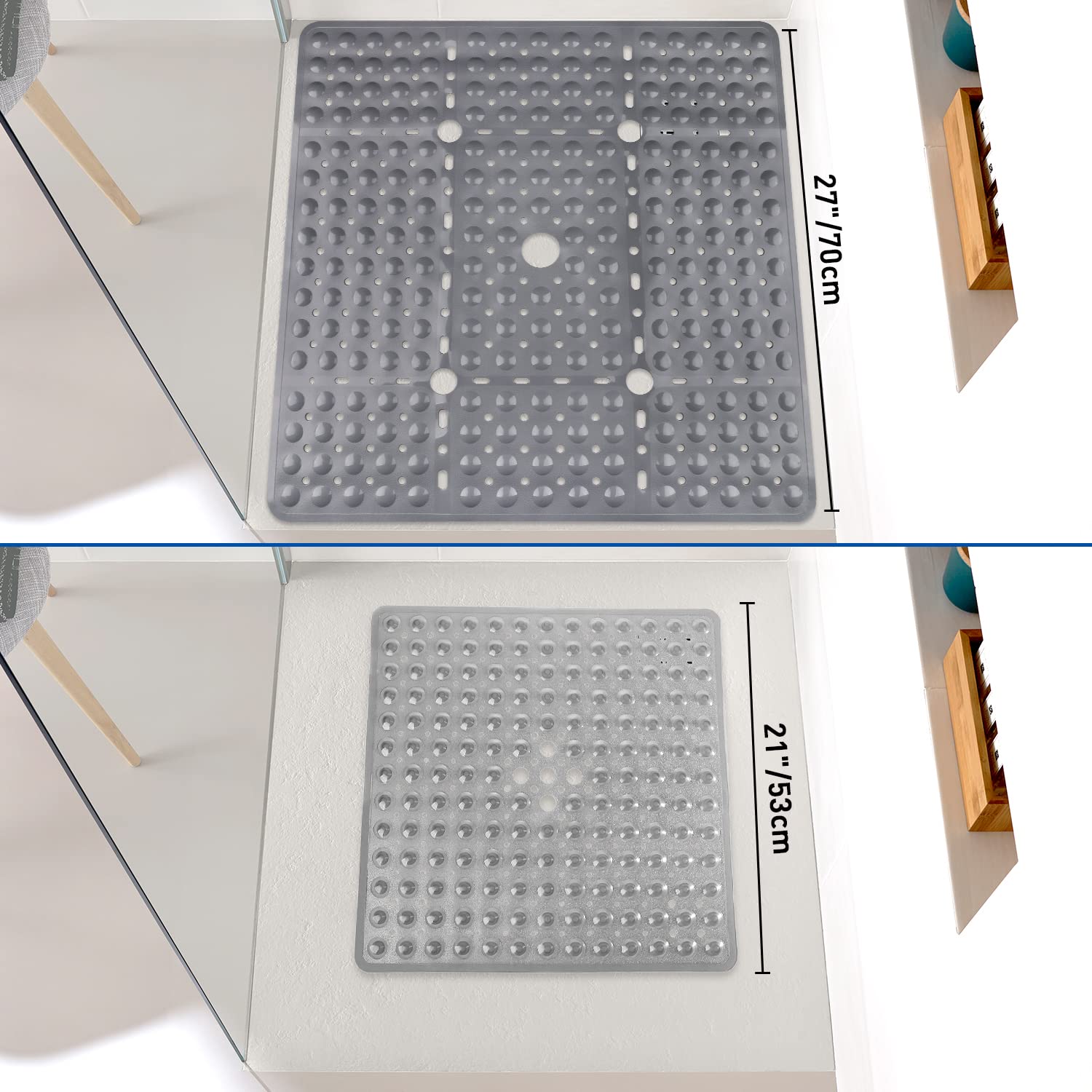 Tappetino Antiscivolo Per Doccia - 70x70 Cm, PVC Senza BPA, Con Ventose, Grigio Trasparente - Foto 7