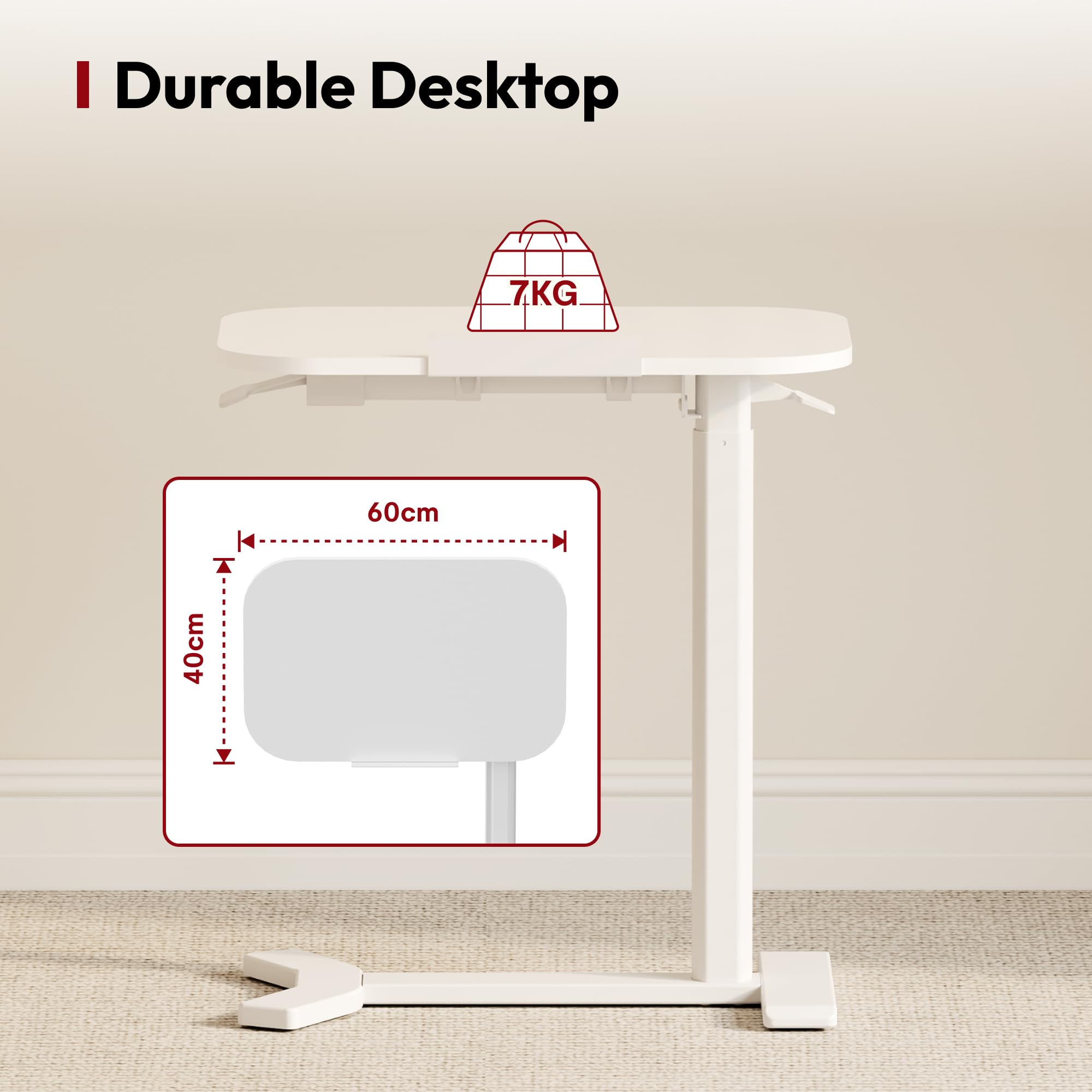 SANODESK Pneumatischer höhenverstellbarer Beistelltisch – 90° klappbare Tischplatte, flexibel als Sofa-, Bett- oder Balkontisch, 65–105 cm, platzsparend & vielseitig(weiß)