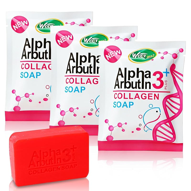 Sabonete de limpeza facial e corporal com alfa-arbutina, vitamina C e colágeno, fragrância floral, Pacote com 3