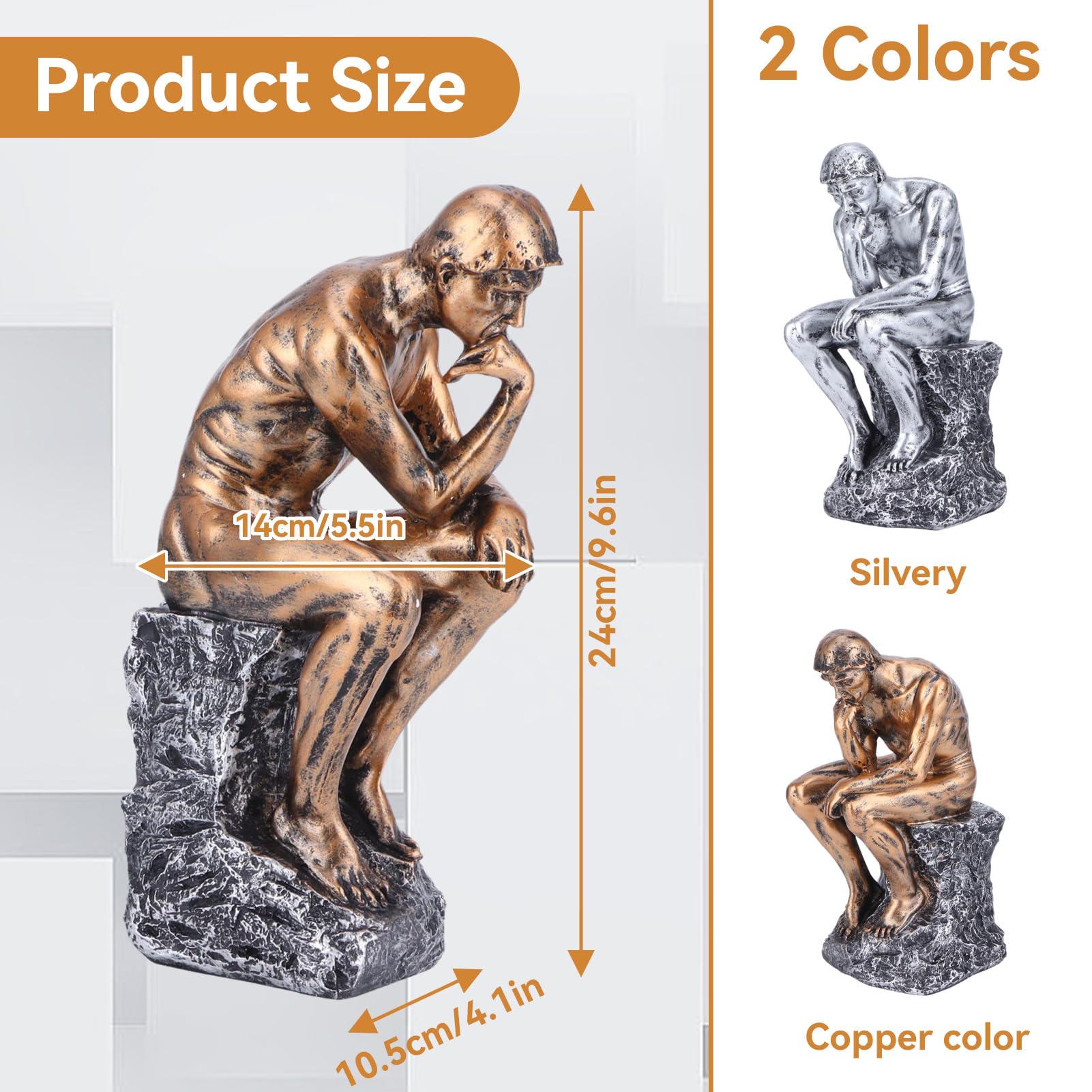 HERCHR Estatua del Pensador, el Silencio es Estatua Dorada Escultura del Pensador Creativos Figura Abstracta para el Ornamento de la estantería de la Oficina en el hogar(Bronce)