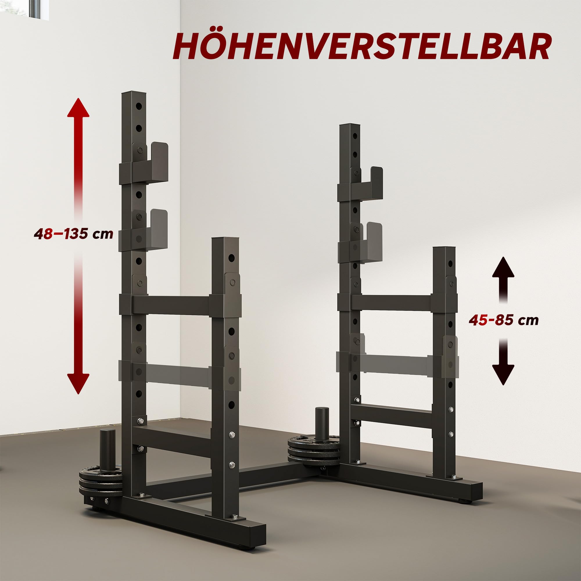 SPORTNOW Hantelständer 2 Ebenen Hantelscheibenständer aus Stahl Langhantelablage bis 300 kg belastbar Hantelablage Squat Rack Langhantelständer für Krafttraining