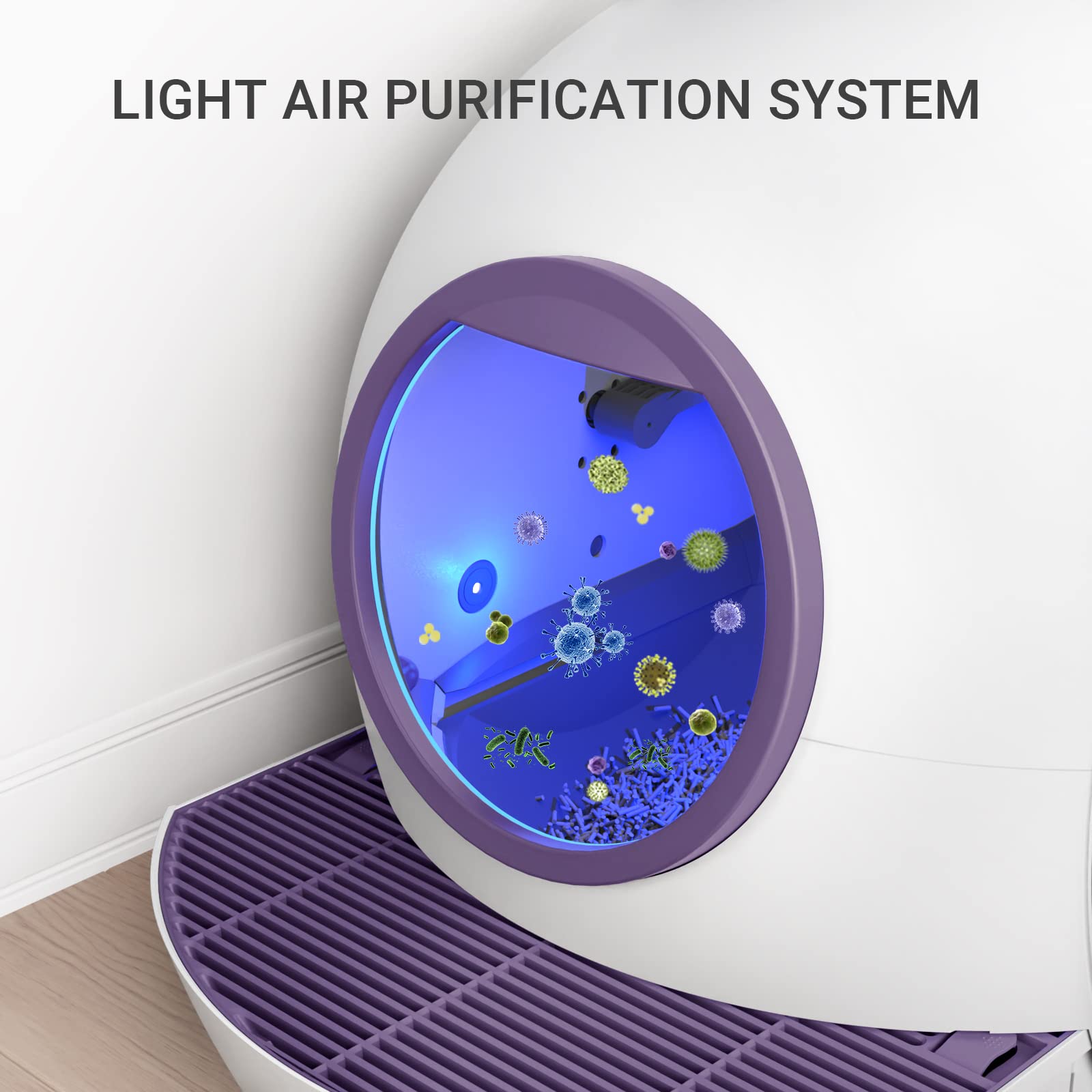 ELS PET Self Cleaning Cat Litter Box, Automatic Litter Scooping Robot, APP Control/Smart Monitor/Safety Protection, Large Space for Multiple Cats (Purple)