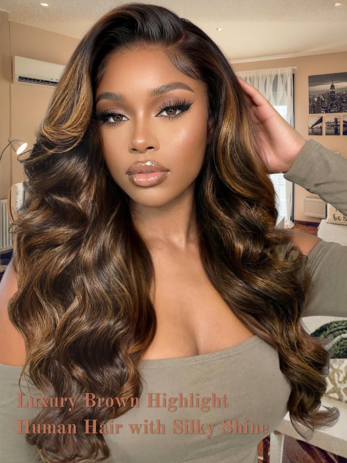 Highlight F1B/30 Bundles Body Wave Human Hair 20 Inch, Balayage Black and Brown Colored Ombre Honey Blonde Single Bundle Double Weft Soft and Thick 100% Unprocessed Brazilian 12A Remy Hair