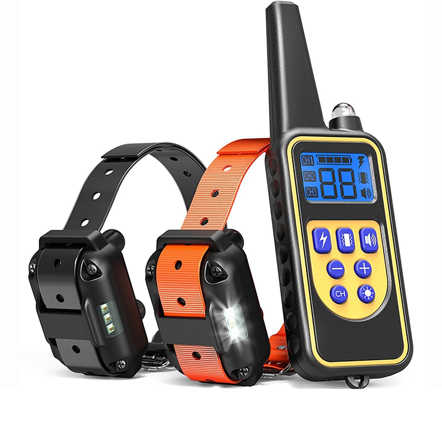 Collier de Dressage pour Chiens Electrique, Anti Aboiement avec Télécommande Beep Vibration Choc et Lumière LED, Etanche Rechargeable pour 2 Chiens Petit Moyen Gros Noir