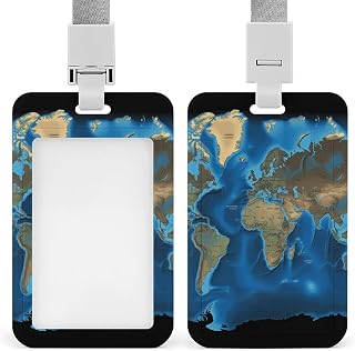 World Map Heavy Duty Id Card Badge Holder Plastic Name Tag Badge Holder with Clear Window Waterproof Card Protector Sleeve for Nurse Doctor Teacher Office Employee