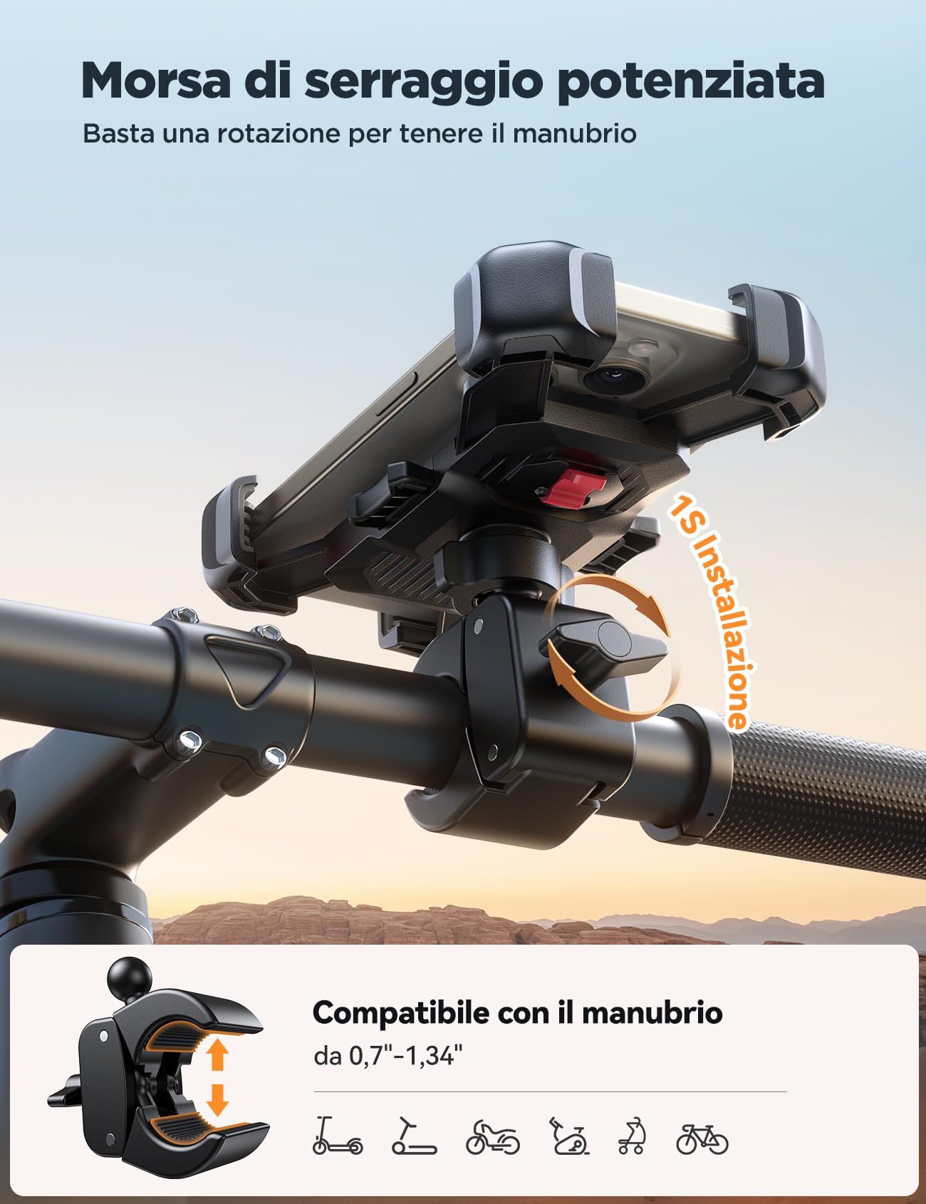 JOYROOM 2025 Supporto Telefono Bicicletta, [1s Blocco][100mph Militare Antivibrante] Porta Cellulare Moto, [5s Installazione] Universale Manubrio Holder per iPhone 17/Samsung S25 4,7-7" Smartphone