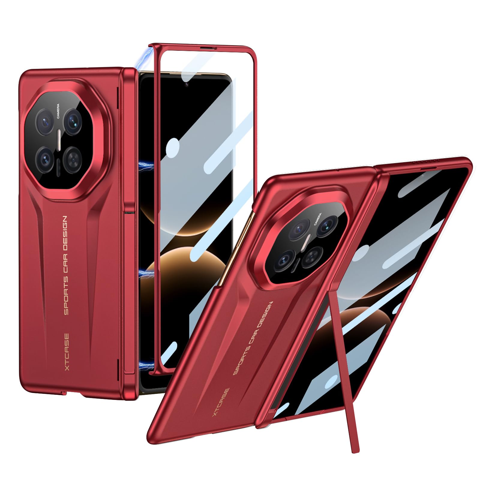 Case for Huawei Mate X7, Built-in Screen Protector, Hinge Stand Protection PC Cover Full Body Shockproof Kickstand Shell,Red,Mate X7