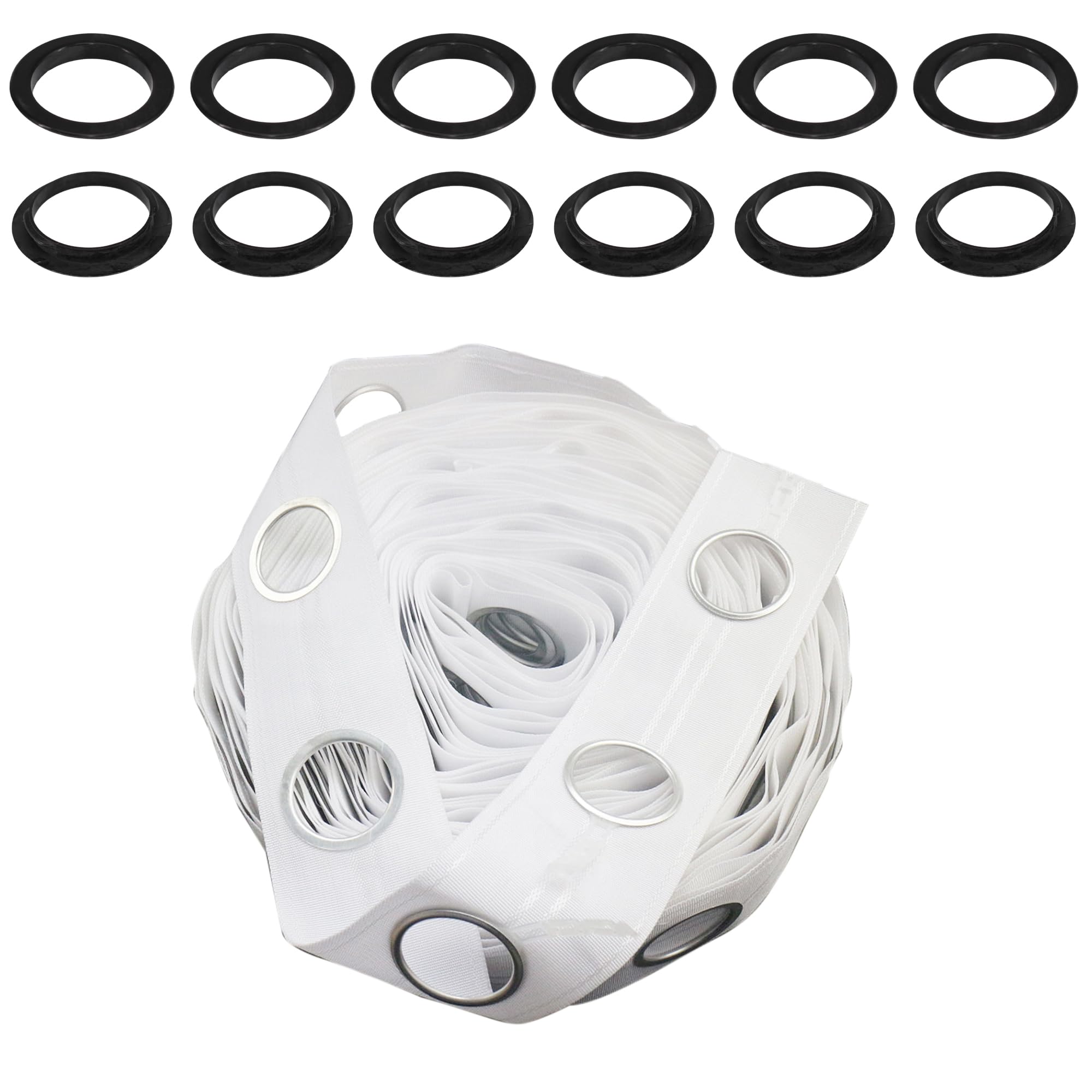 Trimming Shop 40mm Black Curtain Plastic Eyelets 16pcs n 2m Header Tape