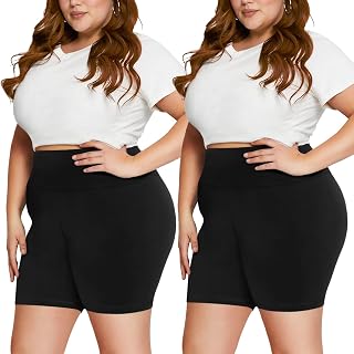2 Pack Plus Size Biker Shorts for Women – 5"/ 8" High Waisted Soft Black Workout Yoga Shorts(2X 3X 4X)