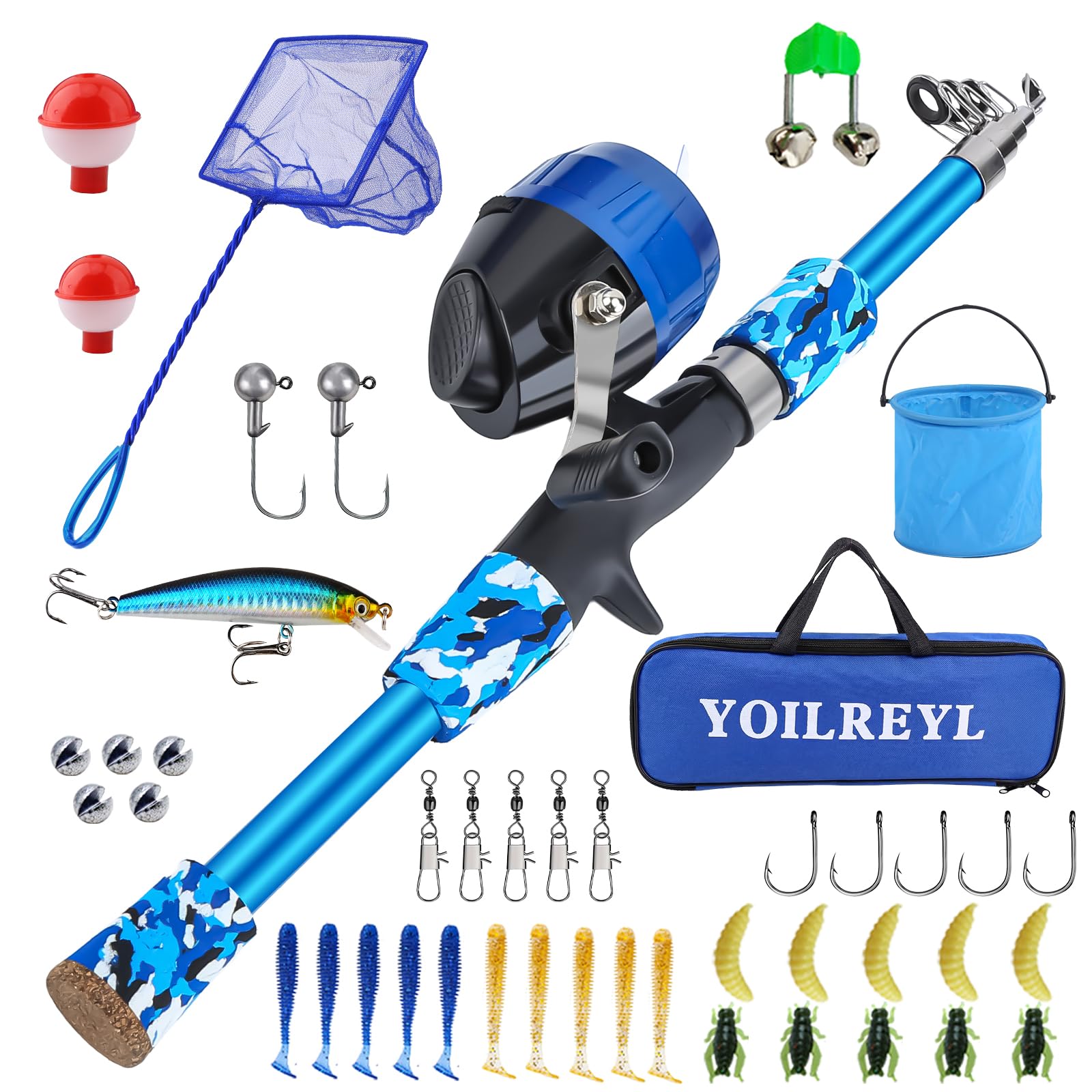 Collapsible Telescopic Fishing Rod and Reel Combo Push Button Small Fishing Pole Kit Beginner Youth Boys Fishing Starter Set Tackle