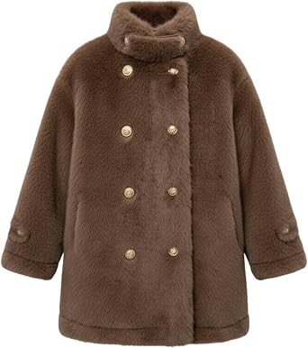 Girls Winter Dress Coat Girl Faux Fur Long Sleeve Jacket Kids Long Lined Outerwear for 3-15T