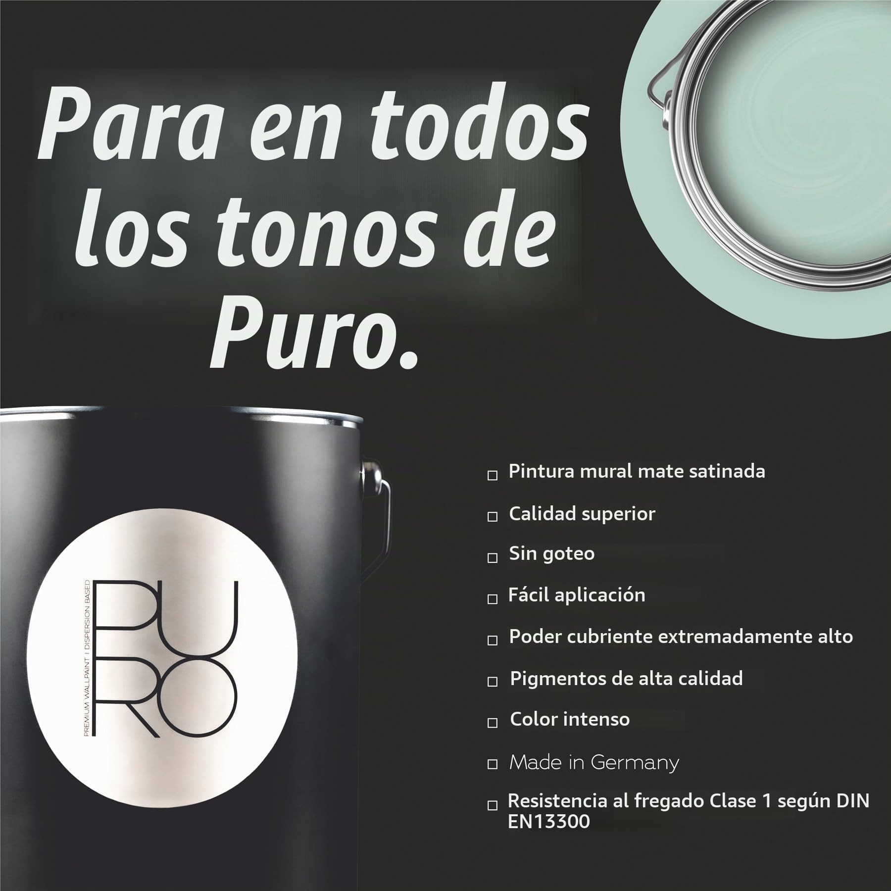 livingwalls Puro C4001 - Pintura de pared con muy alta opacidad - Pintura interior mate de alta calidad en verde - 2,5 l
