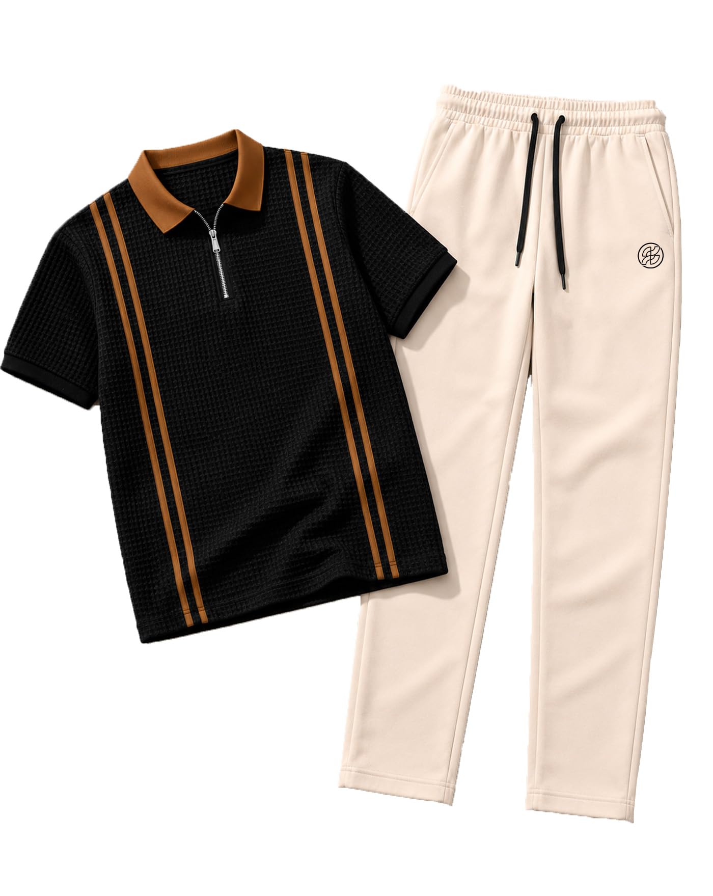 Men's Polo Collar Clothing Set, Cotton Blend Half Sleeve T Shirt with Comfortable Track Pant Premium Casual Wear Co-Ord Set for Mens