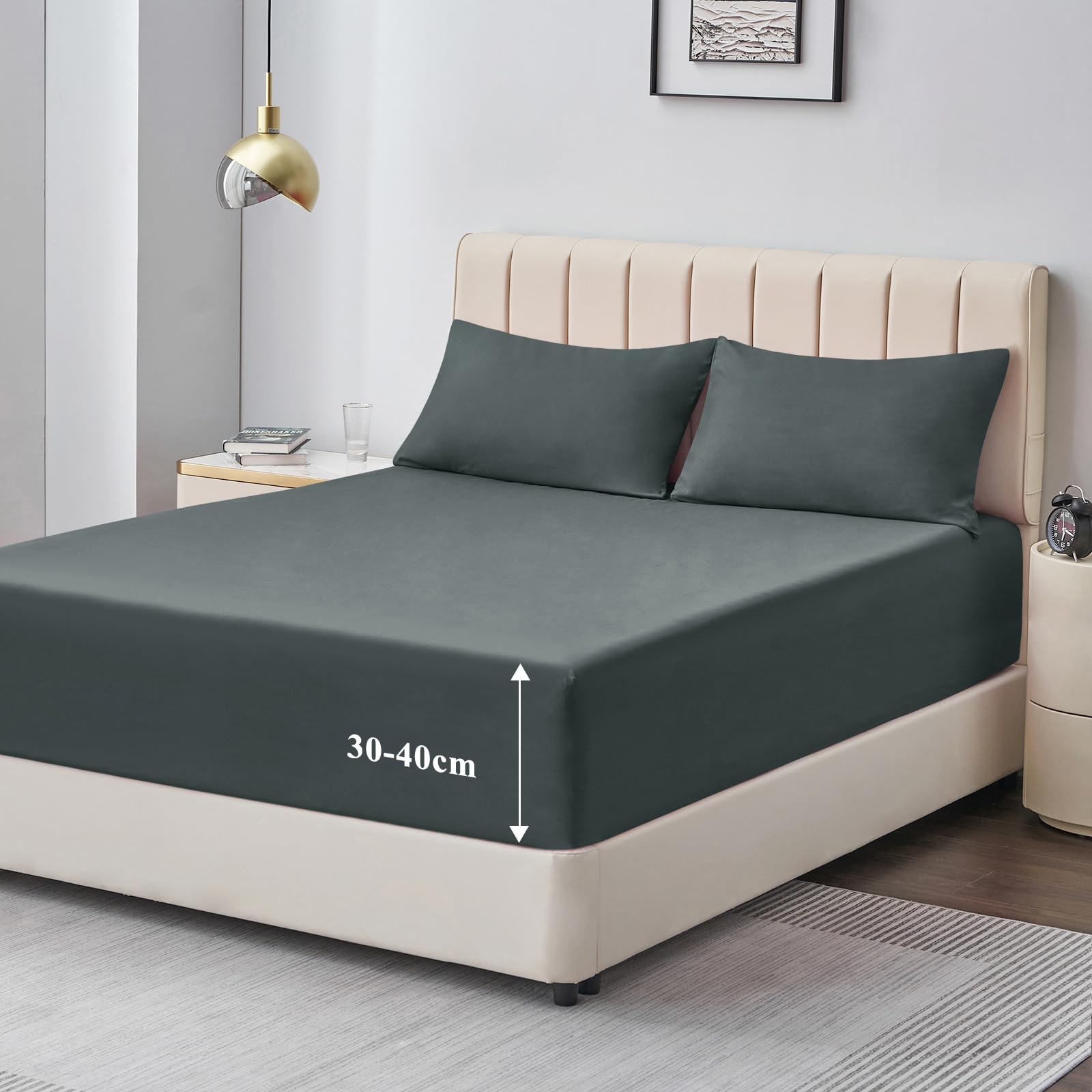 Aisbo Spannbettlaken 90x200cm Bettlaken Boxspringbett - Bett Laken Grau 90x200 aus Premium Mikrofaser, weiches Spannbetttuch 90 x 200 Anthrazit Steghöhe 40cm für Wasserbett Bed Fitted Sheet