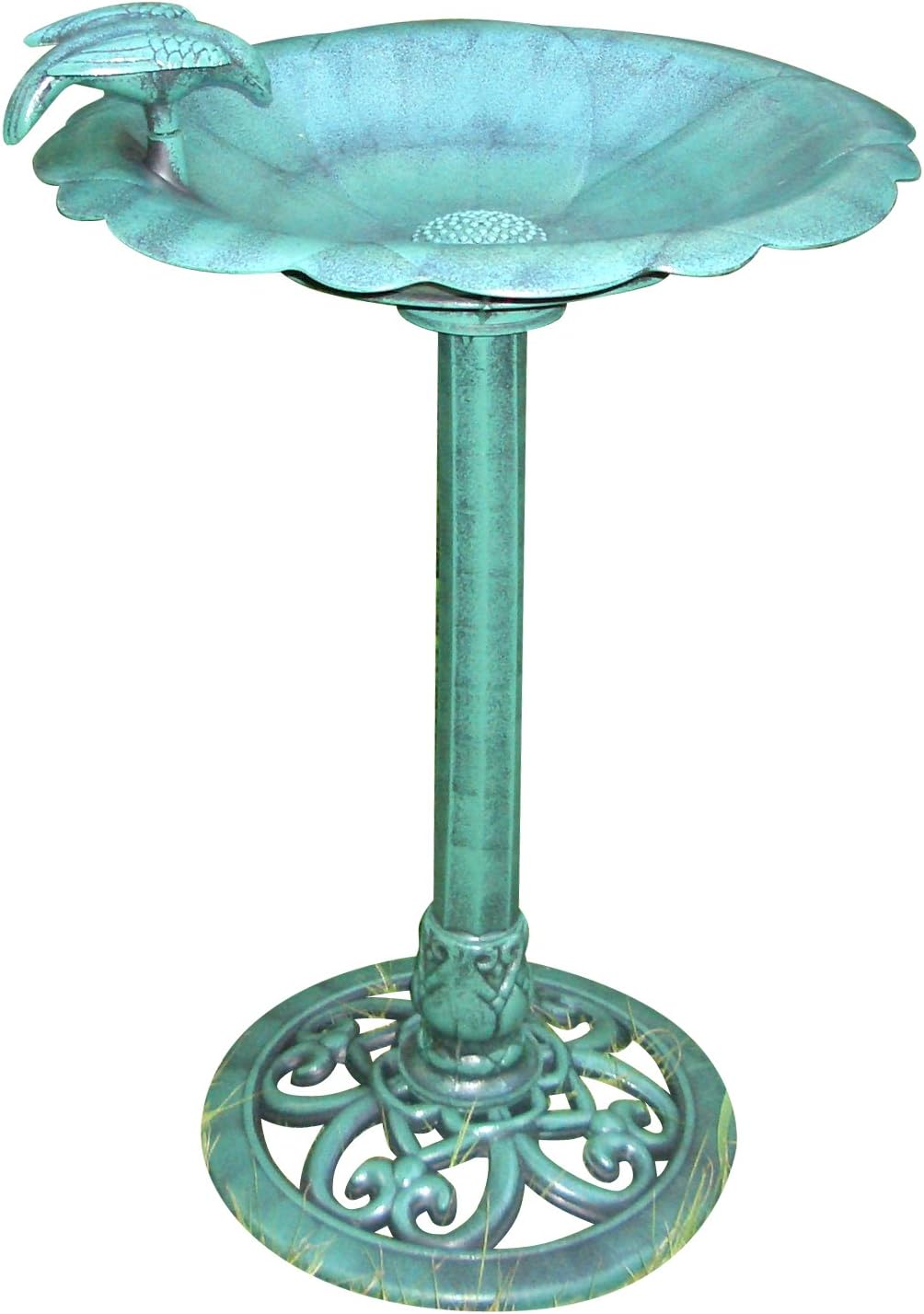 Alpine Corporation TEC114 Antique Flower Birdbath, 20" L x 20" W x 31" H, Green : Patio, Lawn & Garden