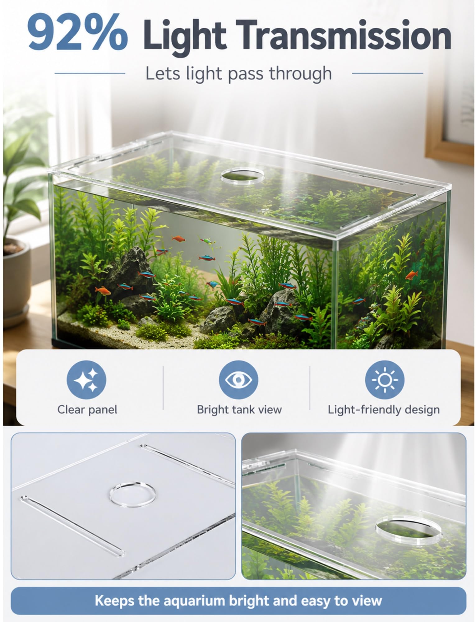Couvercle d'aquarium en Acrylique, Couvercle d'aquarium Transparent avec Trou d'alimentation et Fentes d'air, 3 mm, Plusieurs Tailles, réduit Les sauts, Soins Quotidiens(71x20cm)