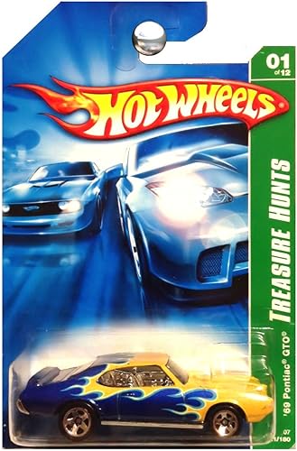 Hot Wheels 2007 Treasure Hunt 1969 Pontiac GTO Azul Verde con Llamas