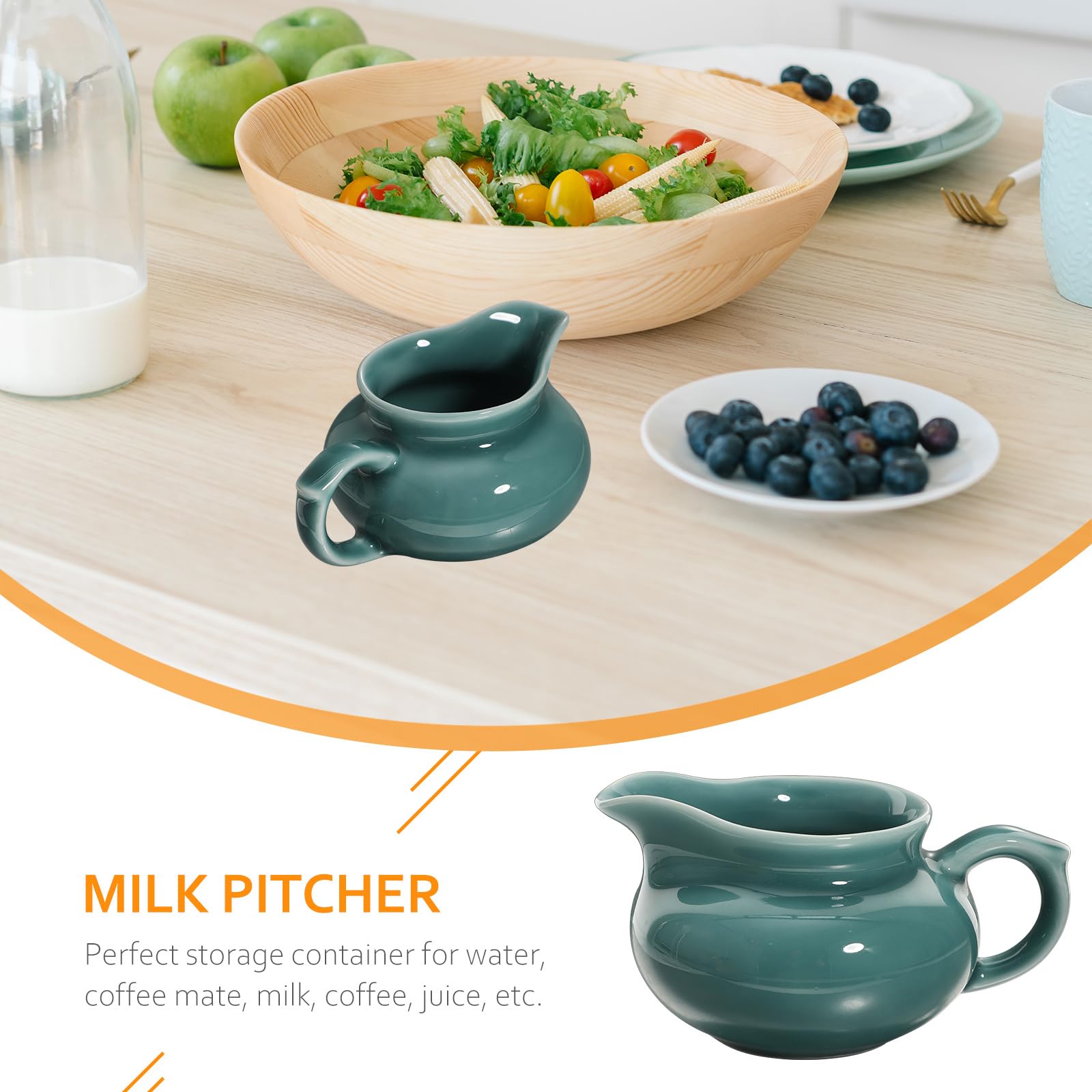 IMIKEYA Ceramic Small Milk Jug Gravy Boat with Handle Sauce Sugar Syrup Pot Coffee Creamer Serving Pouring Pitcher for Salad Dressings Broth Black Pepper Green - Image 2