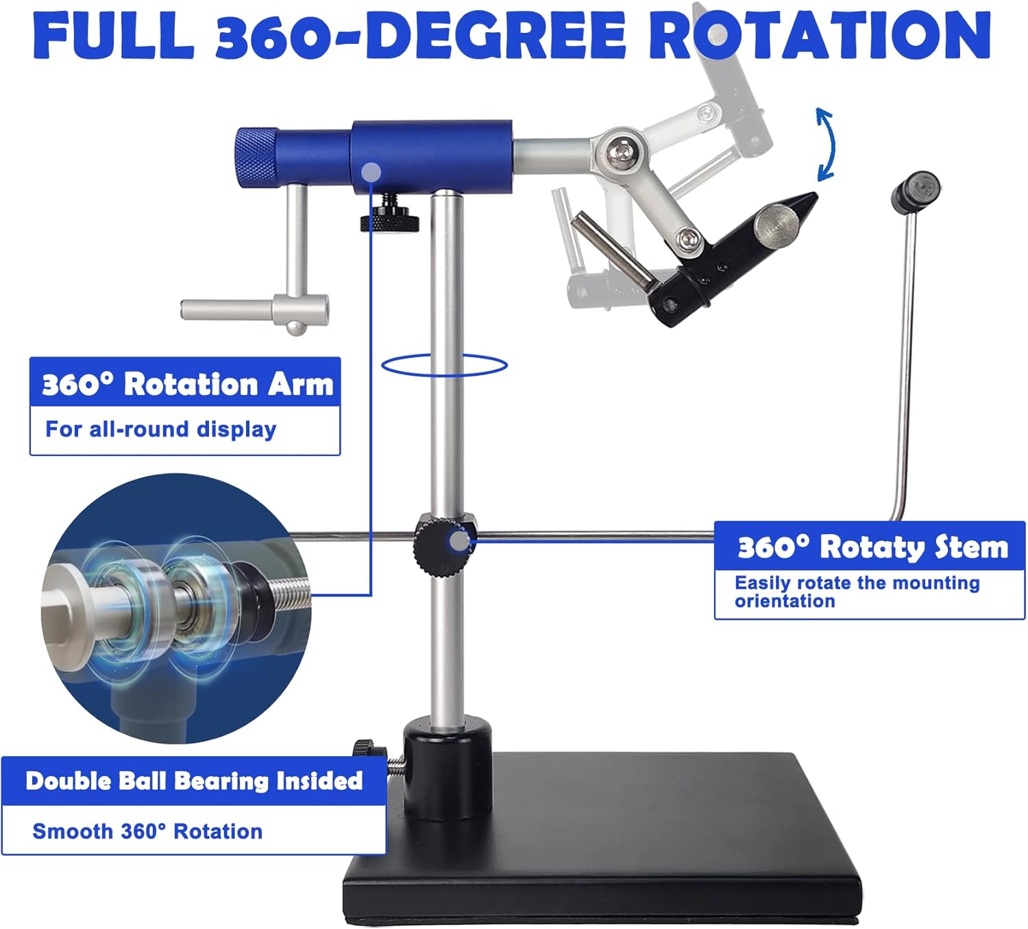Aventik TrueGrip Fly Tying Vise with 360° Rotary Function – Smooth Ball Bearing System, Adjustable Tension, Durable Hook Jaws (Fits 26 to 4/0)
