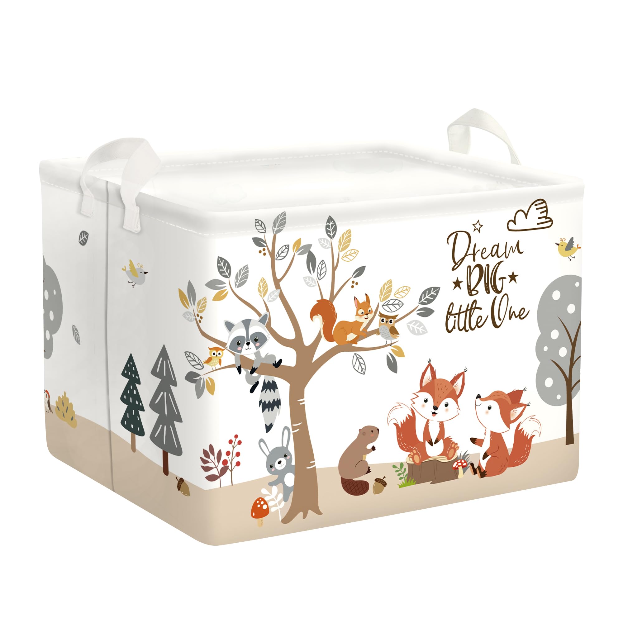 Grand Corbeille a Linge Adorable Animal de la Forêt Repliable Panier Rangement Jouets Vêtements pour Maison, Renard, 36L