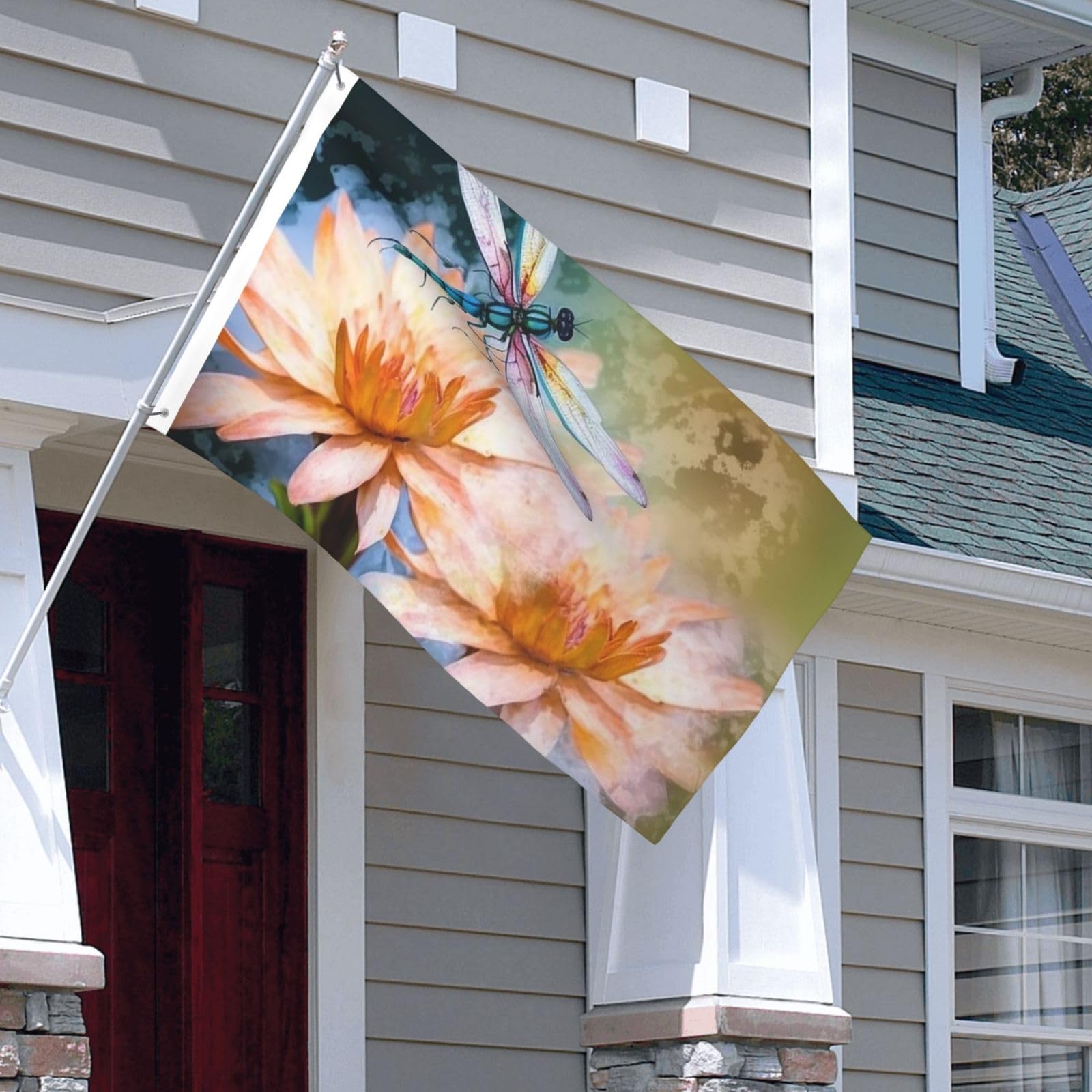 Flag 3x5 Ft Heavy Duty Hanging Outdoor Flags Flying Dragonflies Lily Flower Welcome Flags Fade Resistant flags for Outside Garden Flag with Brass Grommets House Flags Banners for Lawn Yard