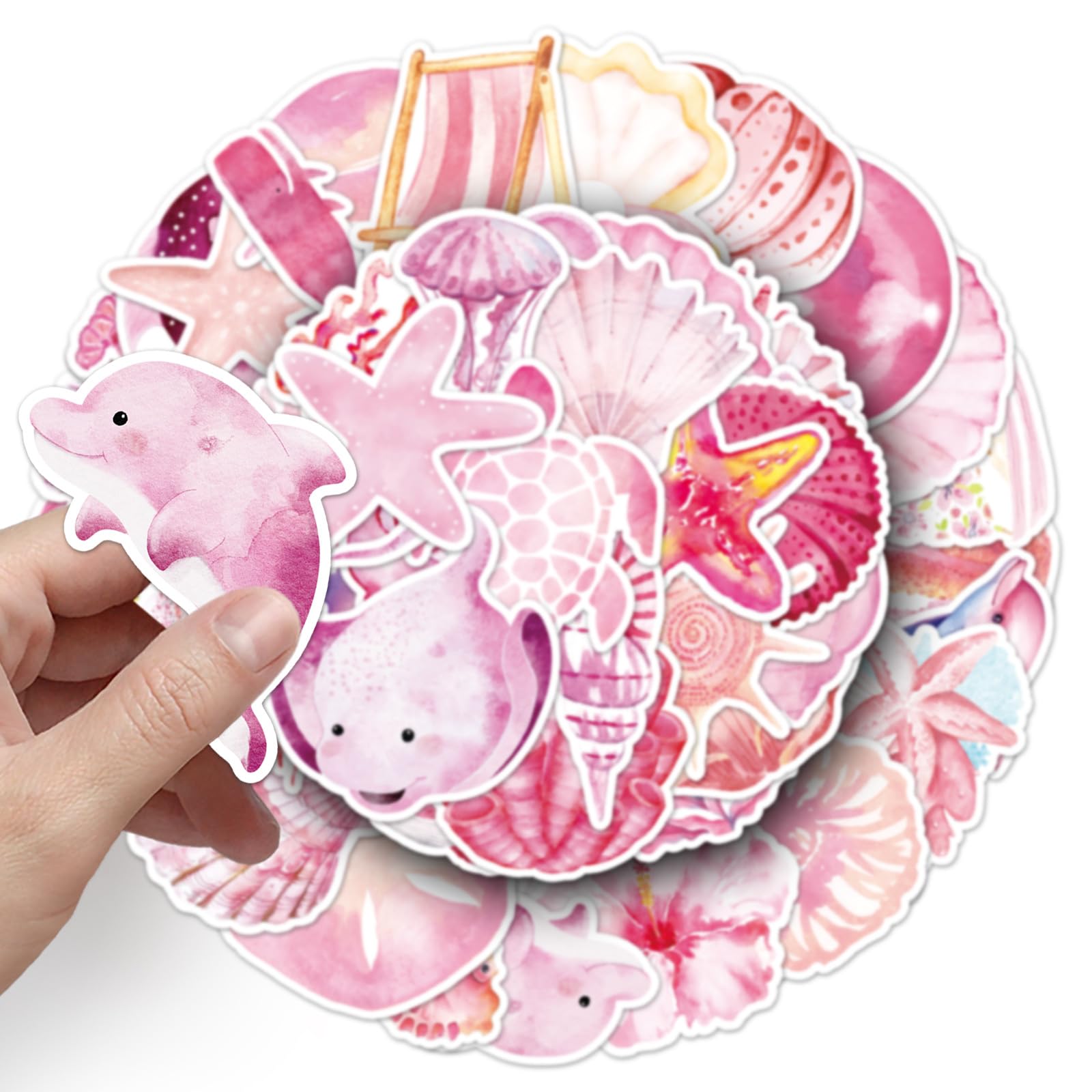 Pink Ocean Stickers 50 Pcs Waterproof Cartoon Sea Animals Sticker for Water Bottle Laptop Scrapbook Skateboard Car Bike Notebook Luggage Guitar,Vinyl Funny Cute Marine Life Decals for Adults Girls - Image 3