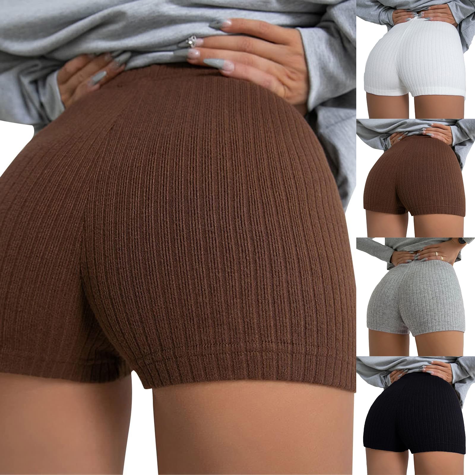 Women Ribbed Yoga Shorts Soft Comfy Stretch Butt Lifting Workout Shorts Lightweight Slim Fit High Waist Running Shorts Trendy Tight Athleisure Hiking Shorts 2025 Summer Sexy Vacation Shorts