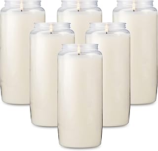 Tribello 6 Day Candles, 6 Pack | 6” White Pillar Candles for Memorial, Religious Ceremony, Party Decor, Emergency Survival | Unscented Slow Burning 100% Vegetable Wax in Plastic Jar Container