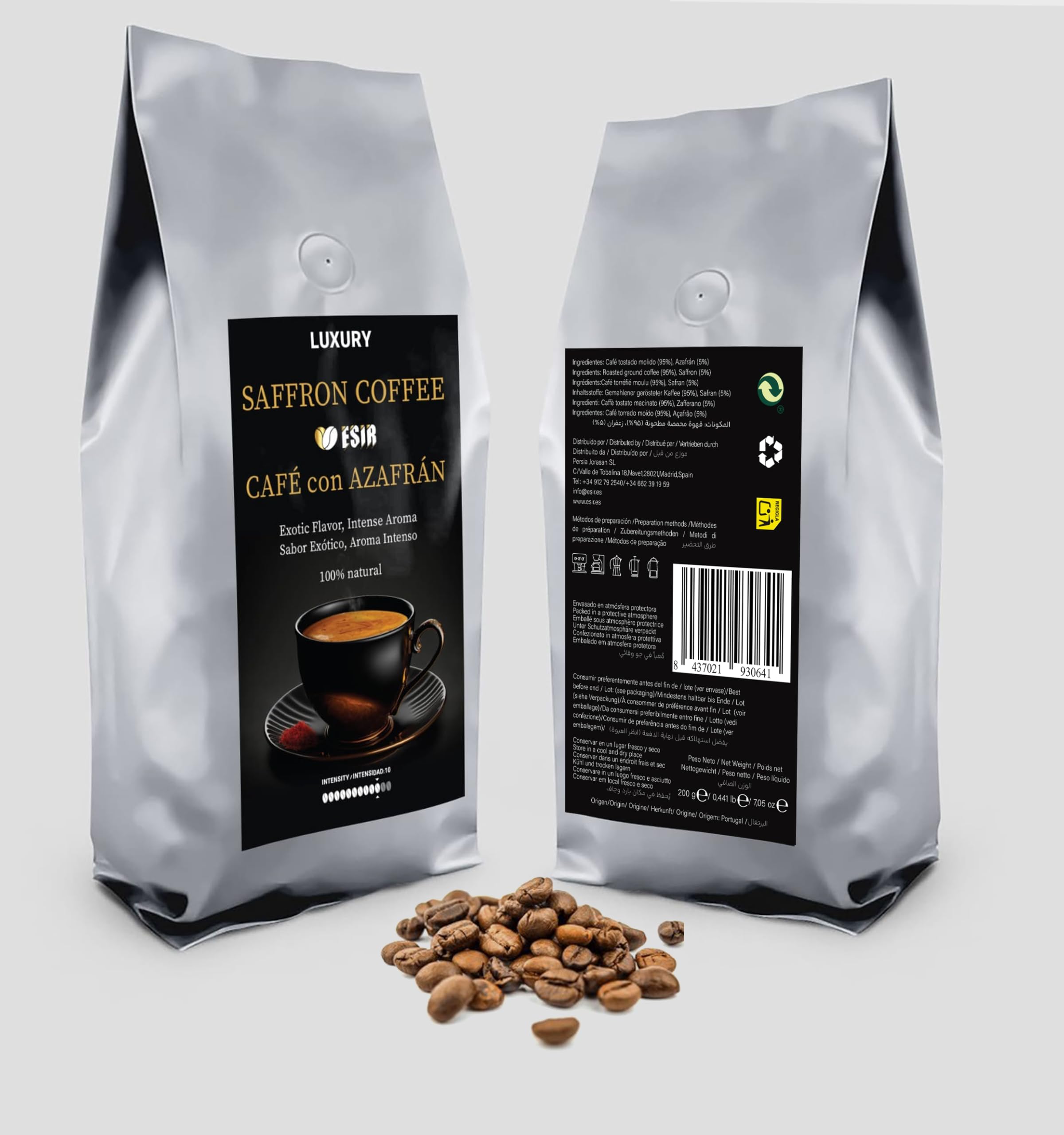 Esir Café con Azafrán en Polvo 200 g - Pack 3 – Mezcla Gourmet Premium | Aroma Intenso y Especiado | Ideal para Bebidas Especiales, Postres y Cocina | Bolsa Resellable (600, Azafrán)