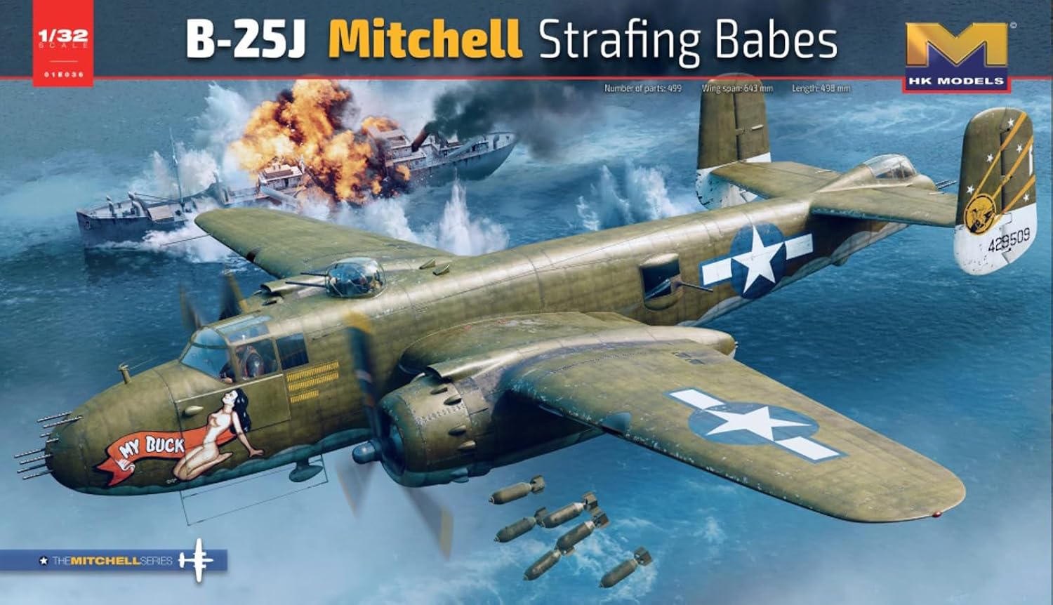 HK Model 01E036 1/32 US Army B-25J Mitchell Strafing Babes Plastic Model