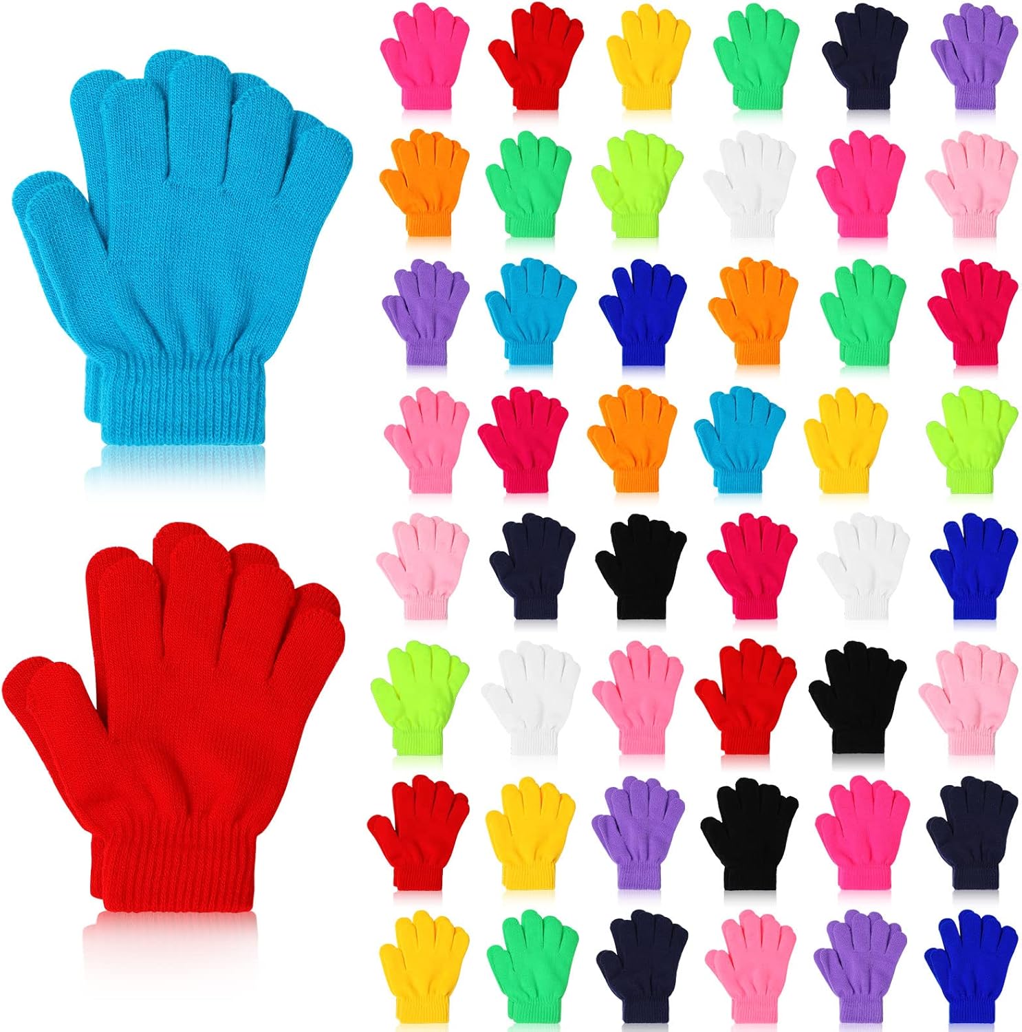Handepo 50 Pairs Kids Winter Gloves Bulk Stretchy Full Finger Knitted Gloves Winter Warm for Boys Girls