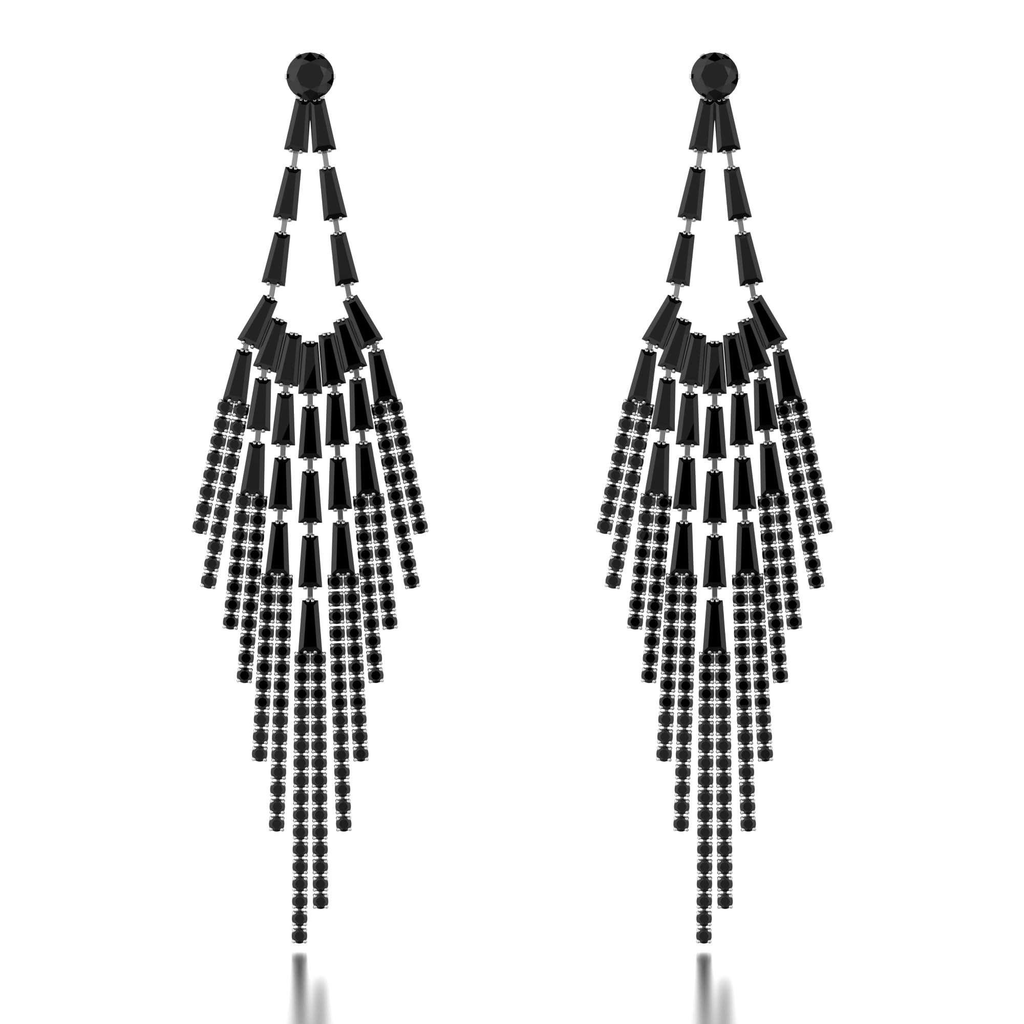 ZKBKJSPZJB Exquisite Luxury Crystal Chandelier Drop Earrings, Black Rhinestone Tassel Dangle, Long Statement Earrings