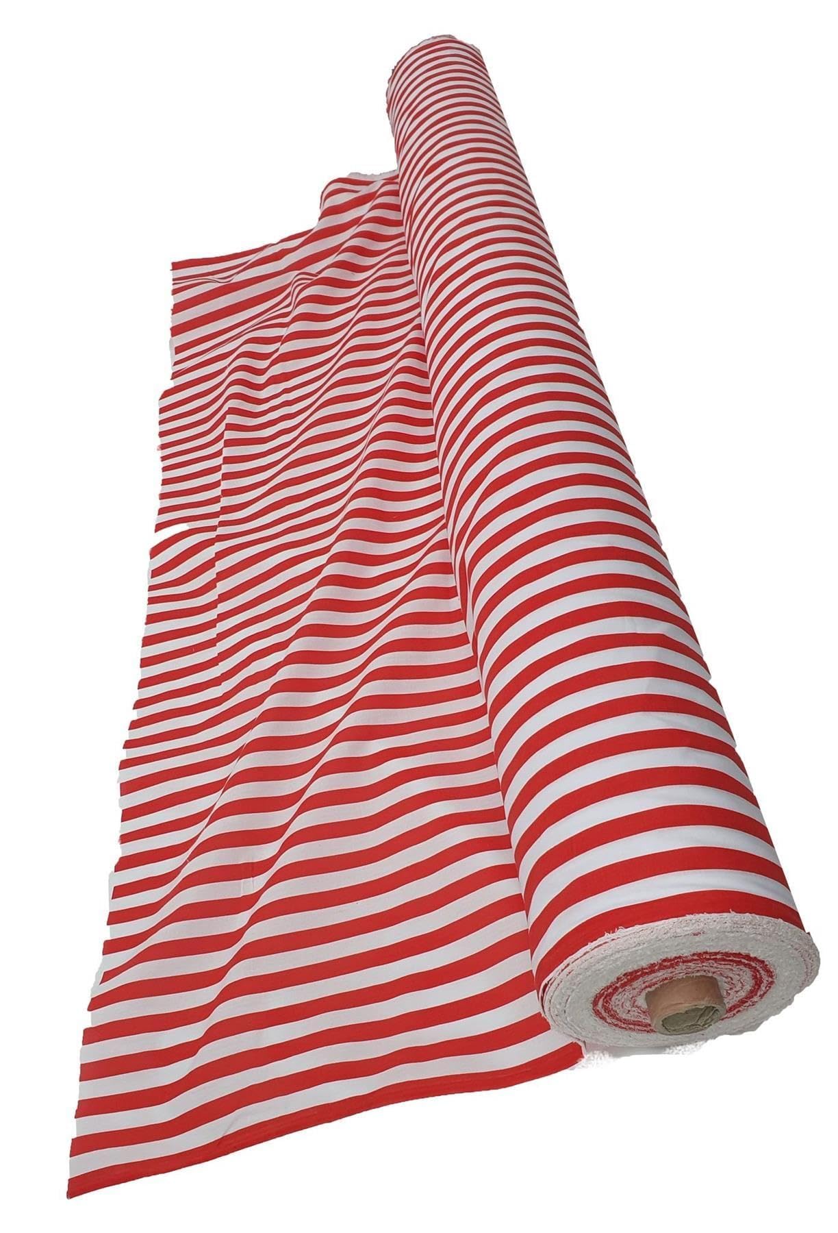 100cm (1 Metre) x 110cm Stripe Striped Polycotton Fabric Material 65% Polyester 35% Cotton Arts Crafts [Red & White] — image 1