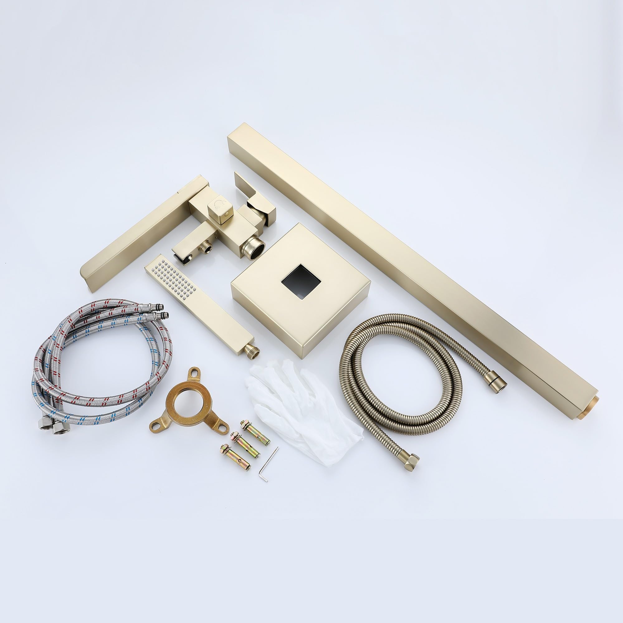 Robinet Baignoire Ilot Robinet De Baignoire Avec Douchette Pour Salle De Bain,Laiton Baignoire Robinet Mitigeur Au Sol,Autoportant Melangeur Baignoire Or brossé（connexion interne）