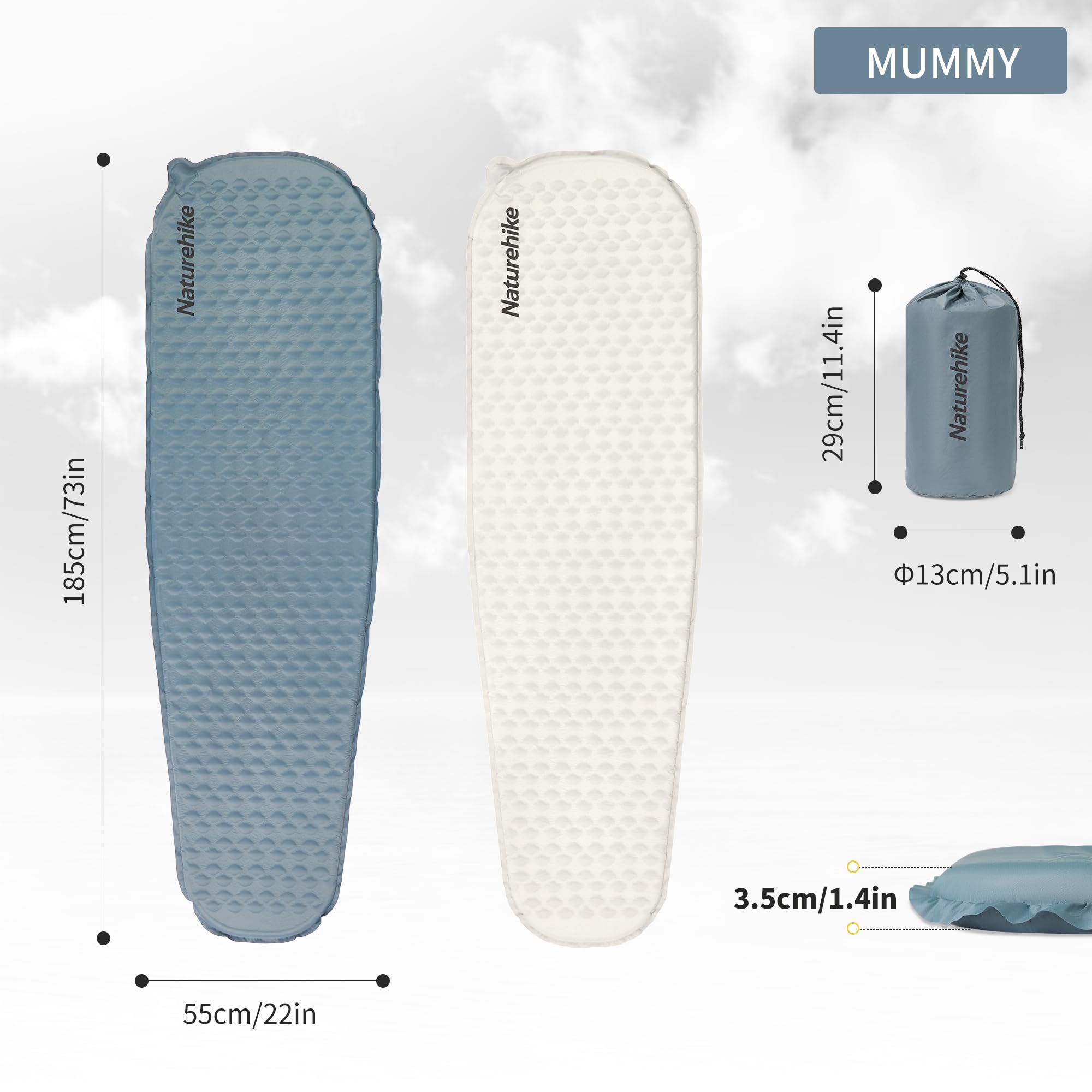 Naturehike Yugu Air Mattress - Materasso isolante autogonfiante, 3,5 cm di spessore, compatto, leggero, per campeggio, trekking e sport