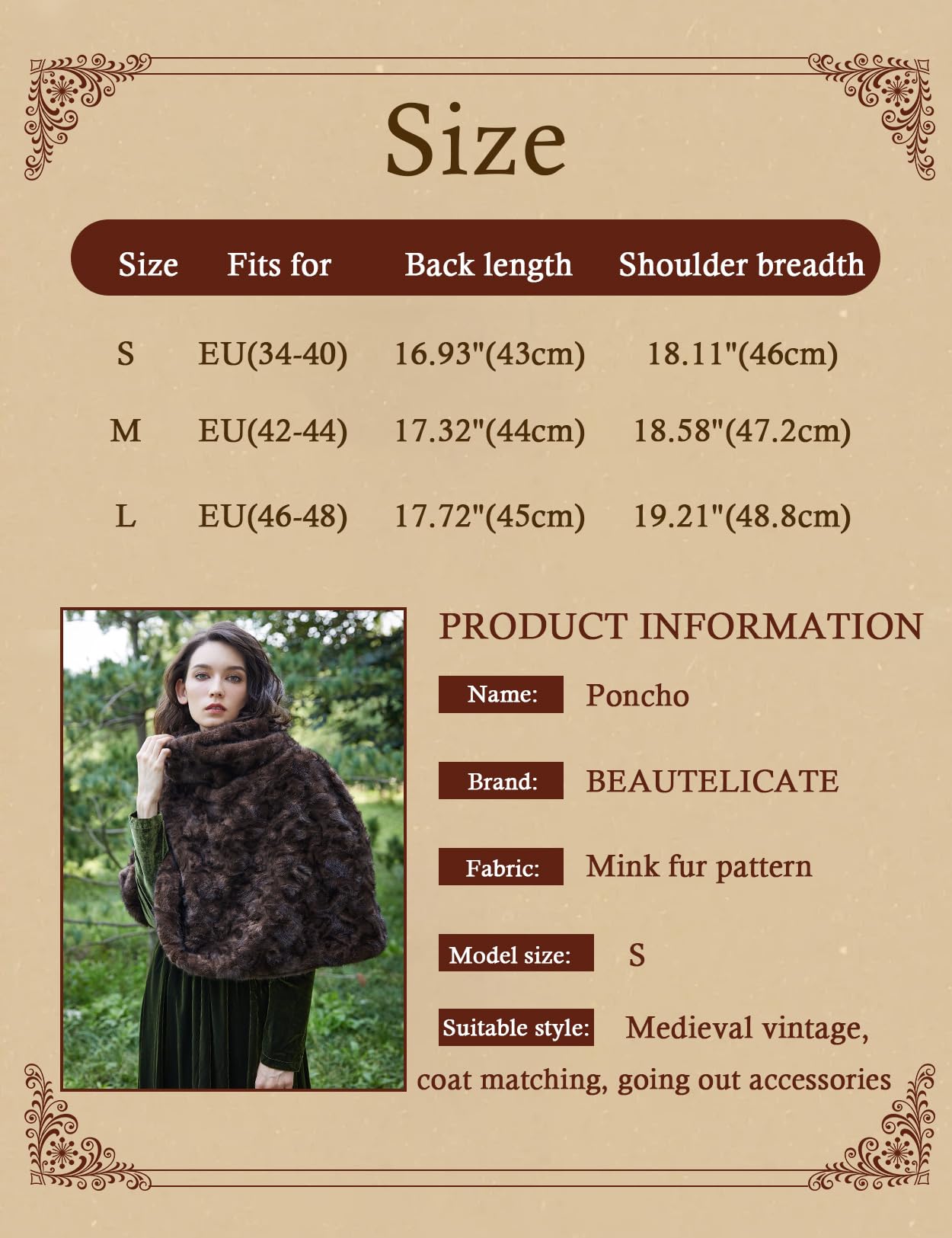 BEAUTELICATE Poncho Cape en Fausse Fourrure Manteau Col Roulé Chaud Boléro Châle Étole Luxe sans Manches pour Soriée Mariage De Hiver Deguisement De Médiévale Noël