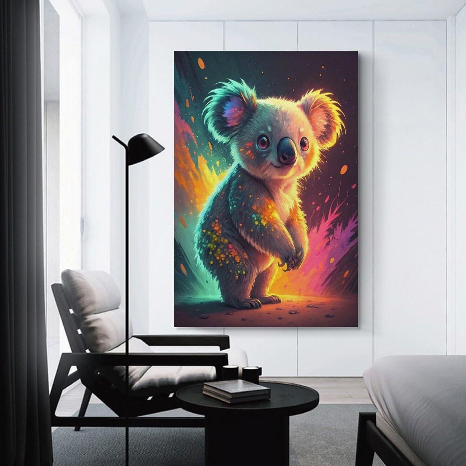 Junmoney Cute Koala with Colorful Splashes Decorative Wall Artwork 24x36inch(60x90cm), for Front Hall, Corridor Or Welcome Spaces, Decorative Wall Art for Narrow Spaces