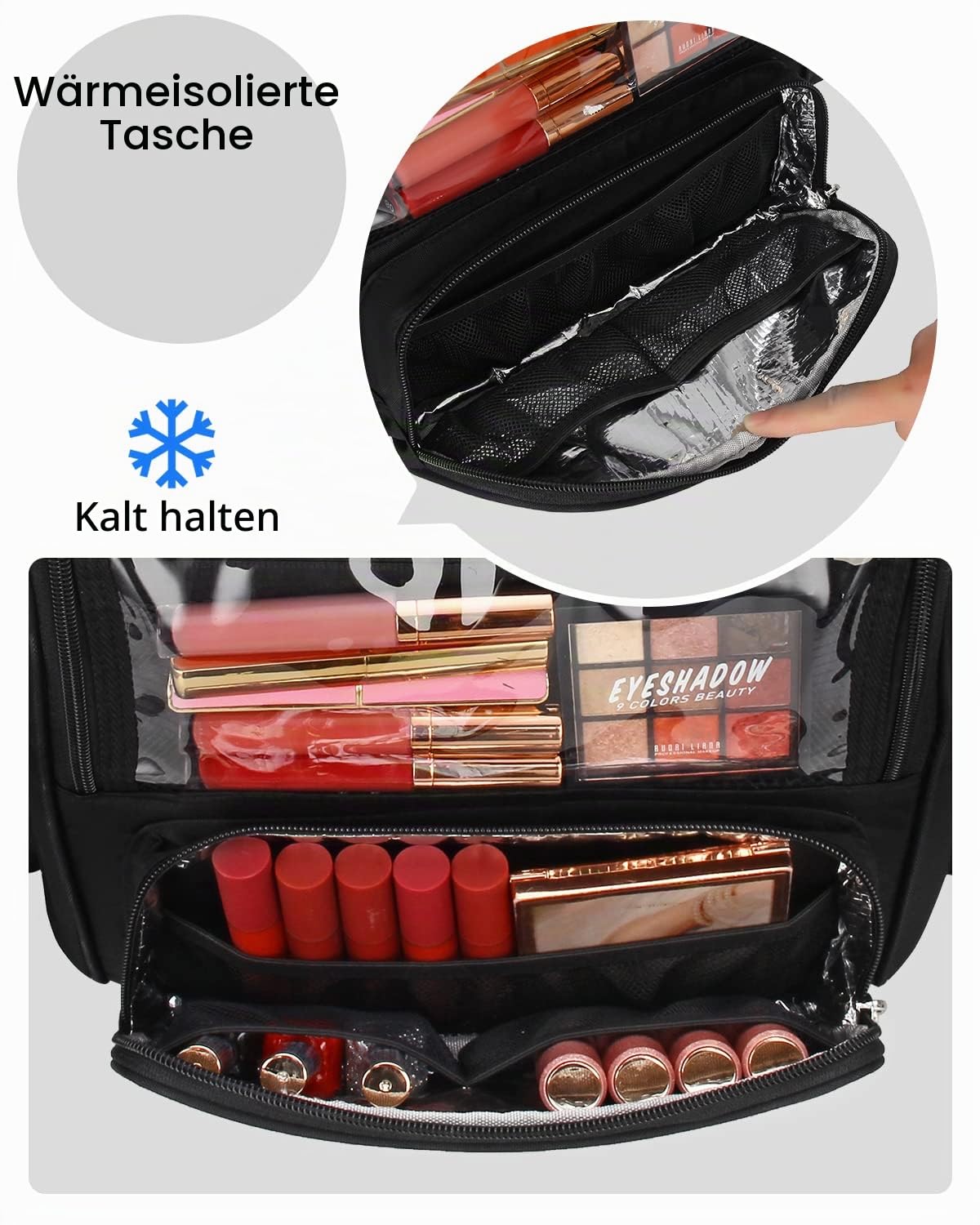 Relavel Black Make-up Pinsel Tasche - Extra Große Kapazität Reise Kosmetische Organizer mit Justierbaren Teilern für Professionelle Künstler