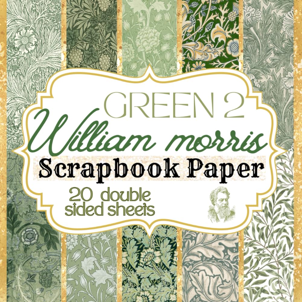 William Morris scrapbook paper vintage: Green them double-sided William Morris craft paper for scrapbooking, unique william morris paper for decoupage, Card Making, Origami & DIY Projects VOL 2