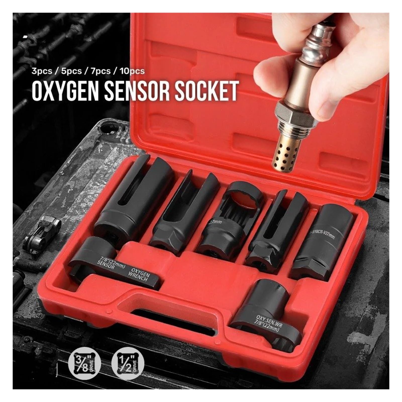 NOX Sensor Óxido Nitrógeno 3/5/7/10 Piezas Universal O2 Oxígeno Sensor Lambda Llave De Vaso Herramienta Removedor Kit De Herramientas De Extracción(7PCS)