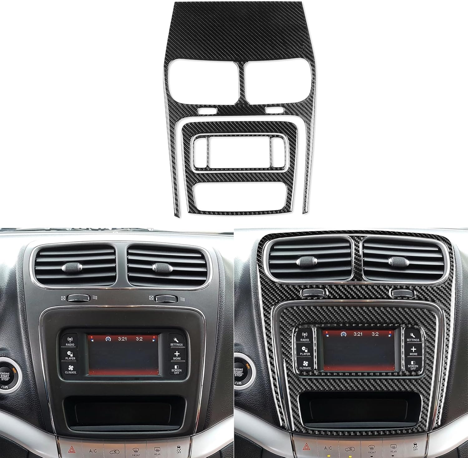 Real Premium 3K Carbon Fiber Decals Centrer Console Kit Trim Cover Sticker Decoration Compatible with Dodge Journey 2011 2012 2013 2014 2015 2016 2017 2018 2019 2020 Interior Accessories 4pcs