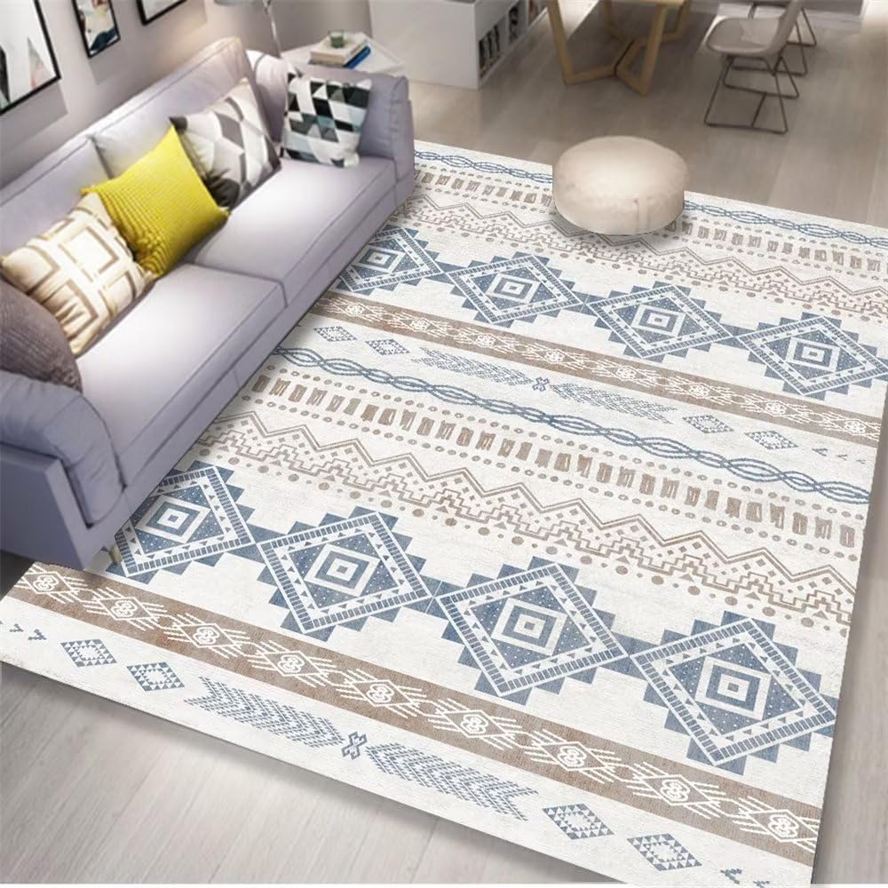 Tapis de salon lavable en machine bleu 140x200 cm durable et facile d'entretien
