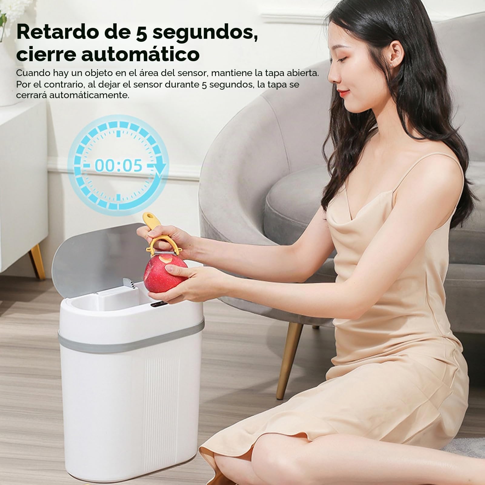 Cubo de Basura Inteligente de 12L, Cubo de Basura con Sensor de Movimiento Infrarrojo sin Contacto Automático para Dormitorio o Baño, Cubo de Basura Estrecho de Plástico Eléctrico