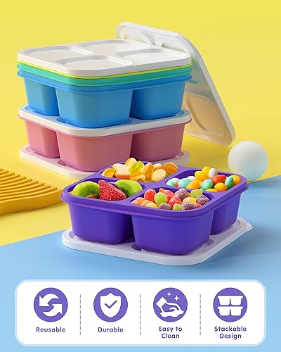 Miniatura 6 de 5 recipientes Bento para aperitivos, reutilizables, 4 compartimentos, divididos, para almacenar alimentos, contenedor dividido para la escuela, el